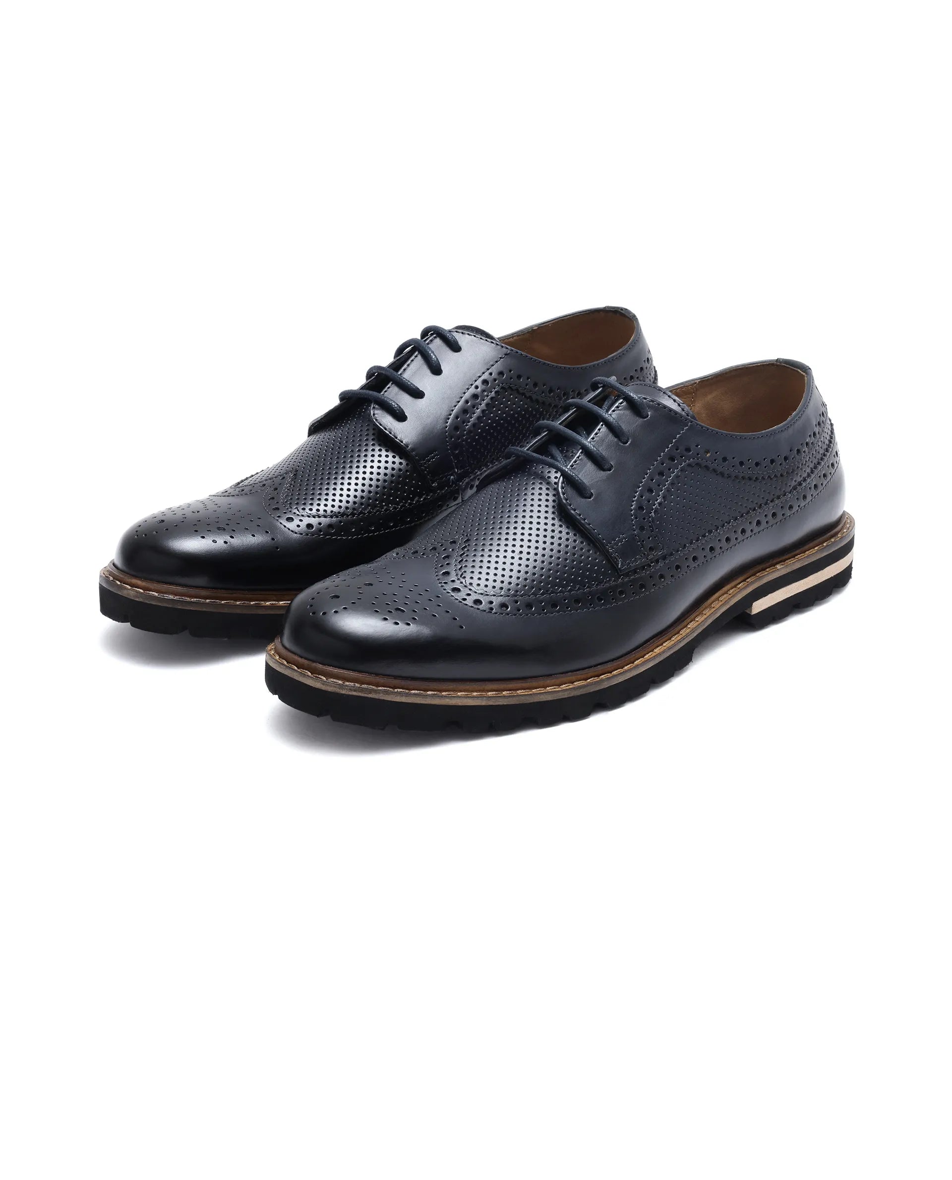 Rare Rabbit Mens Brox Navy Derby Lace-Up Brogue Detailing Leather Formal Shoes