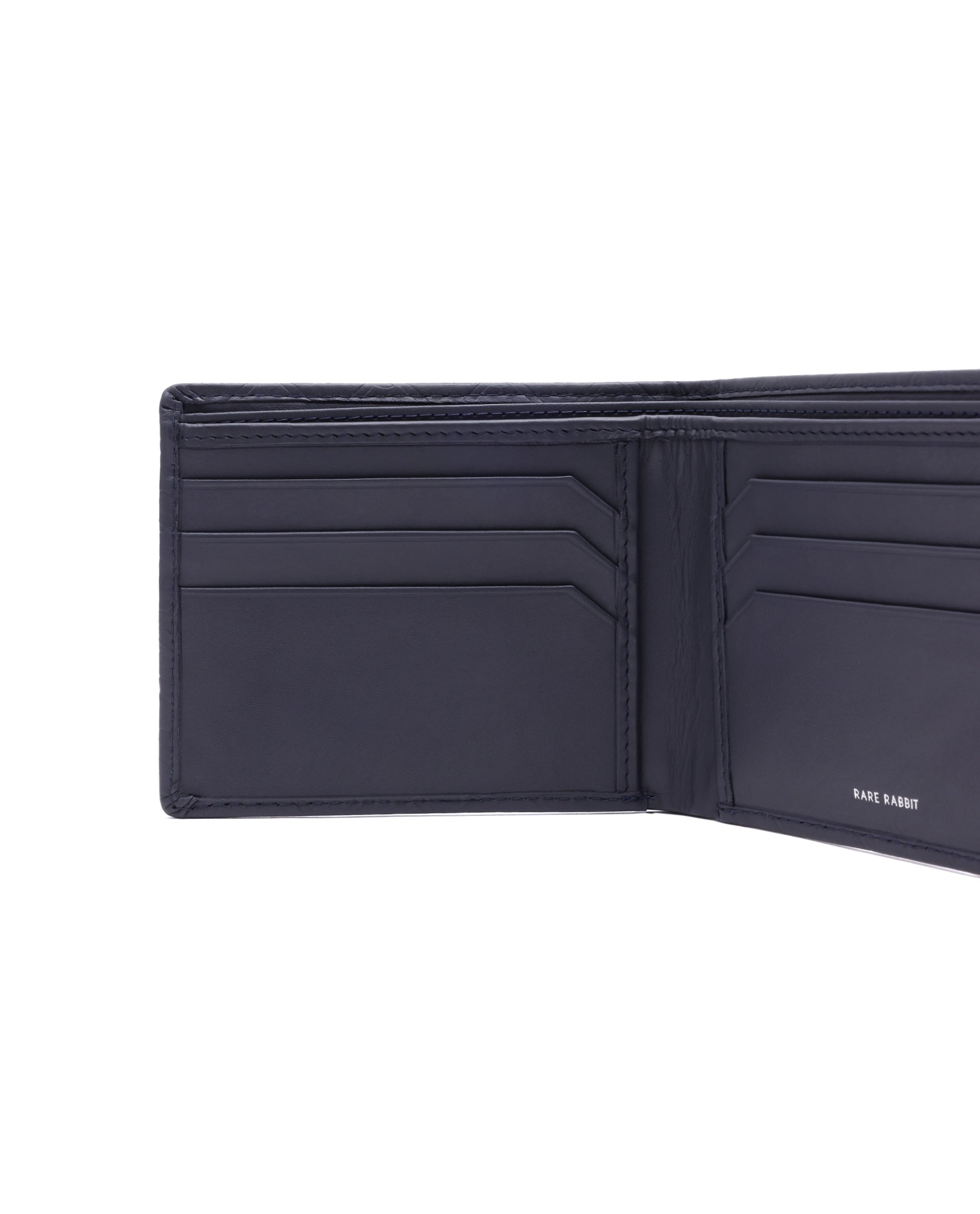 Rare Rabbit Men's Rhon Blue Slim Bi Fold RFID Embossed Monogram Wallet