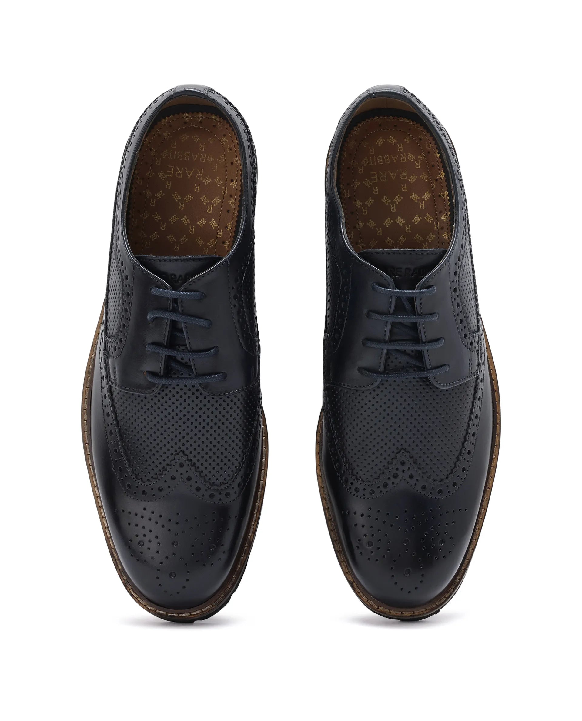 Rare Rabbit Mens Brox Navy Derby Lace-Up Brogue Detailing Leather Formal Shoes