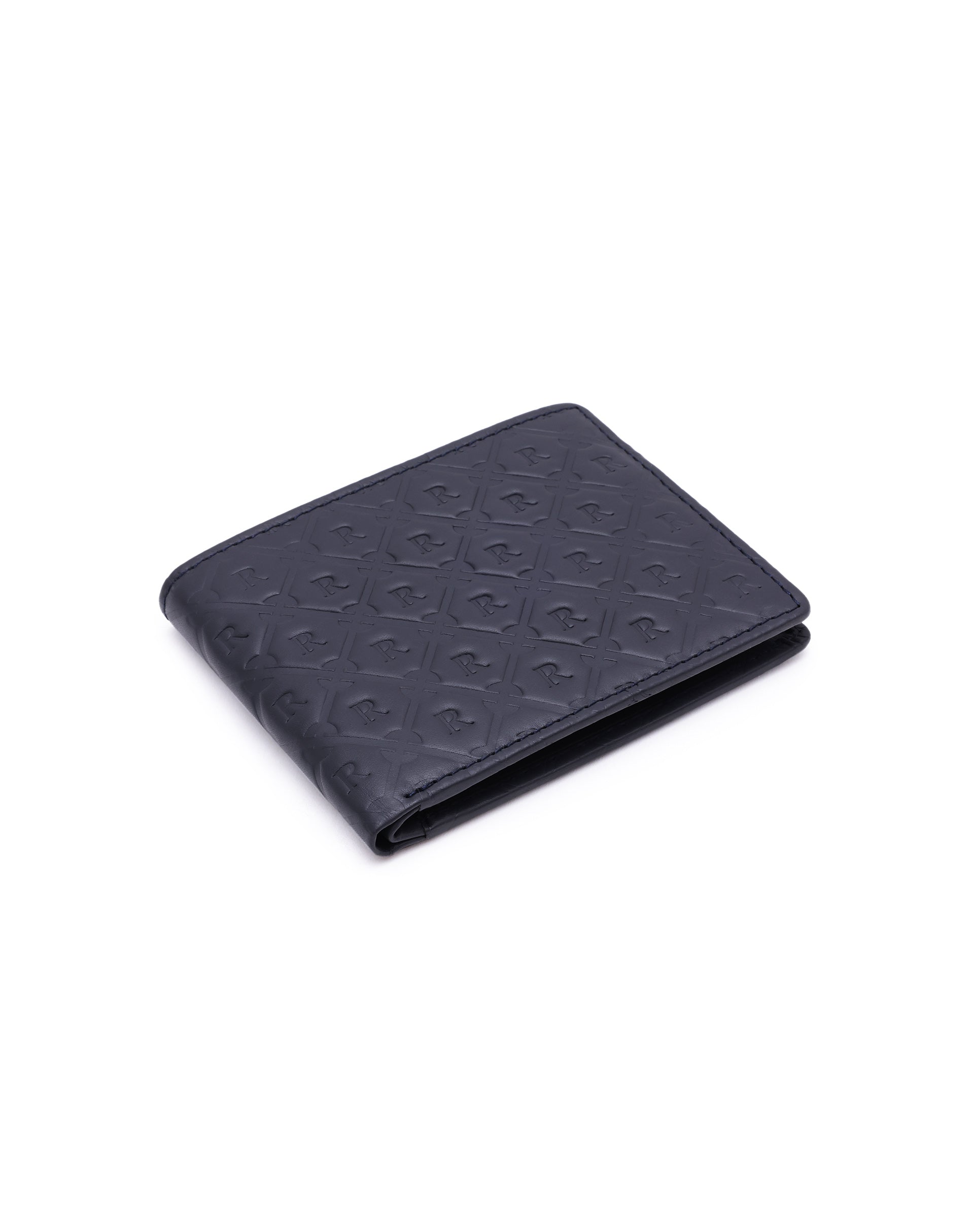 Rare Rabbit Men's Rhon Blue Slim Bi Fold RFID Embossed Monogram Wallet