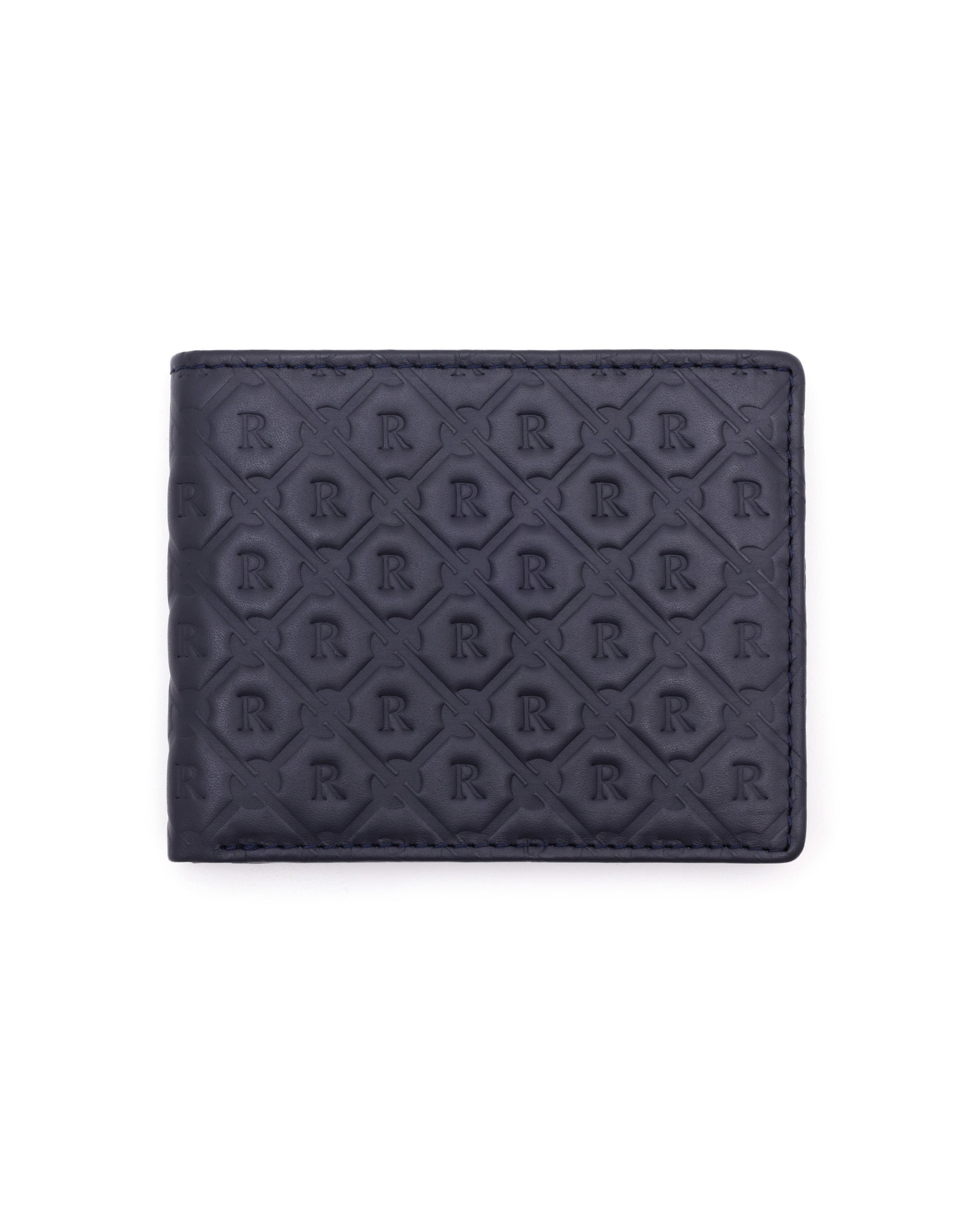 Rare Rabbit Men's Rhon Blue Slim Bi Fold RFID Embossed Monogram Wallet