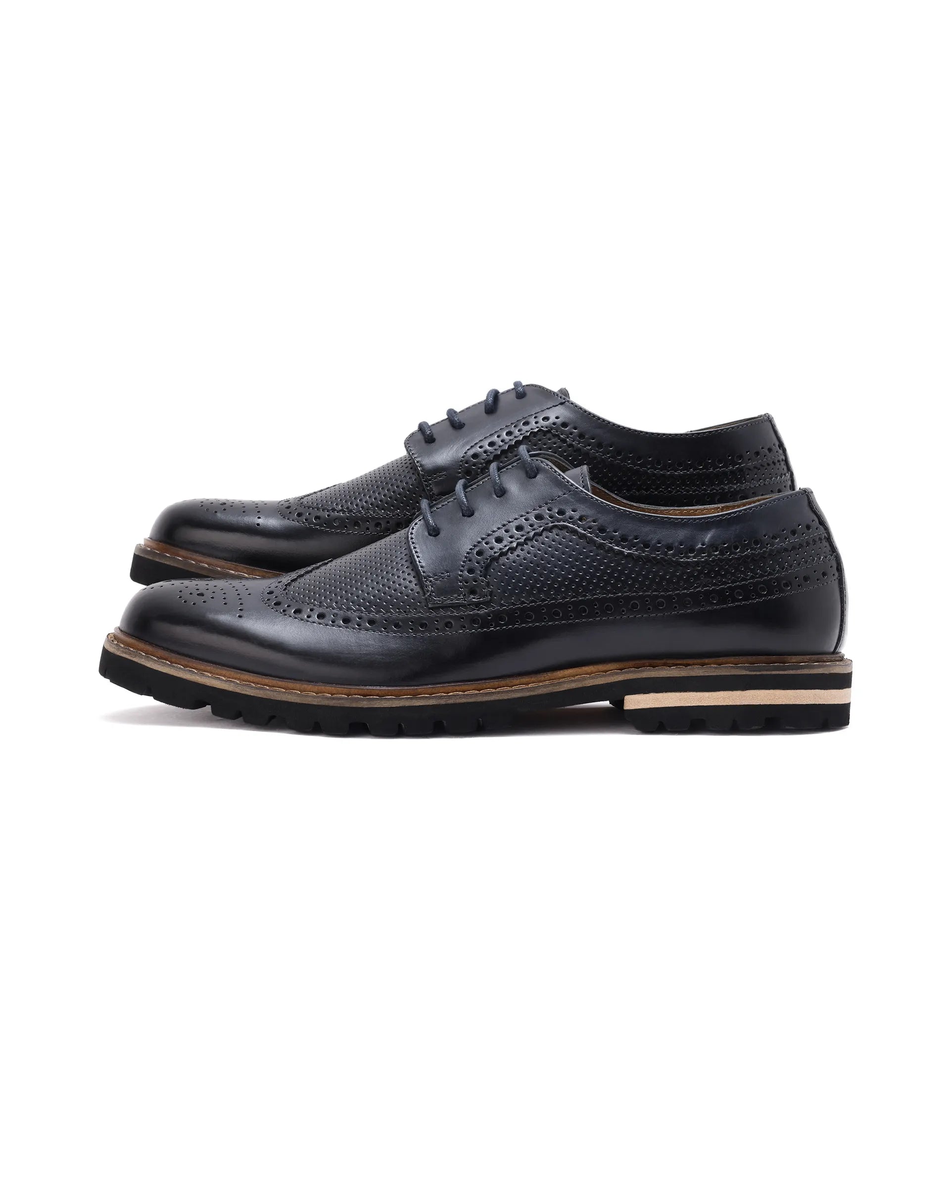Rare Rabbit Mens Brox Navy Derby Lace-Up Brogue Detailing Leather Formal Shoes
