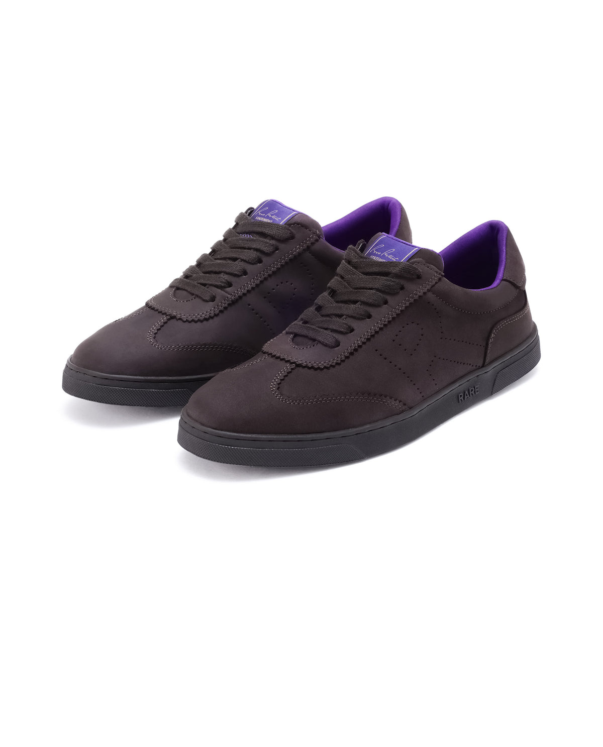 Rare Rabbit Men's Magellan Dark Purple Premium Nubuck Lace Up Low Top Round Toe Sneaker Shoes
