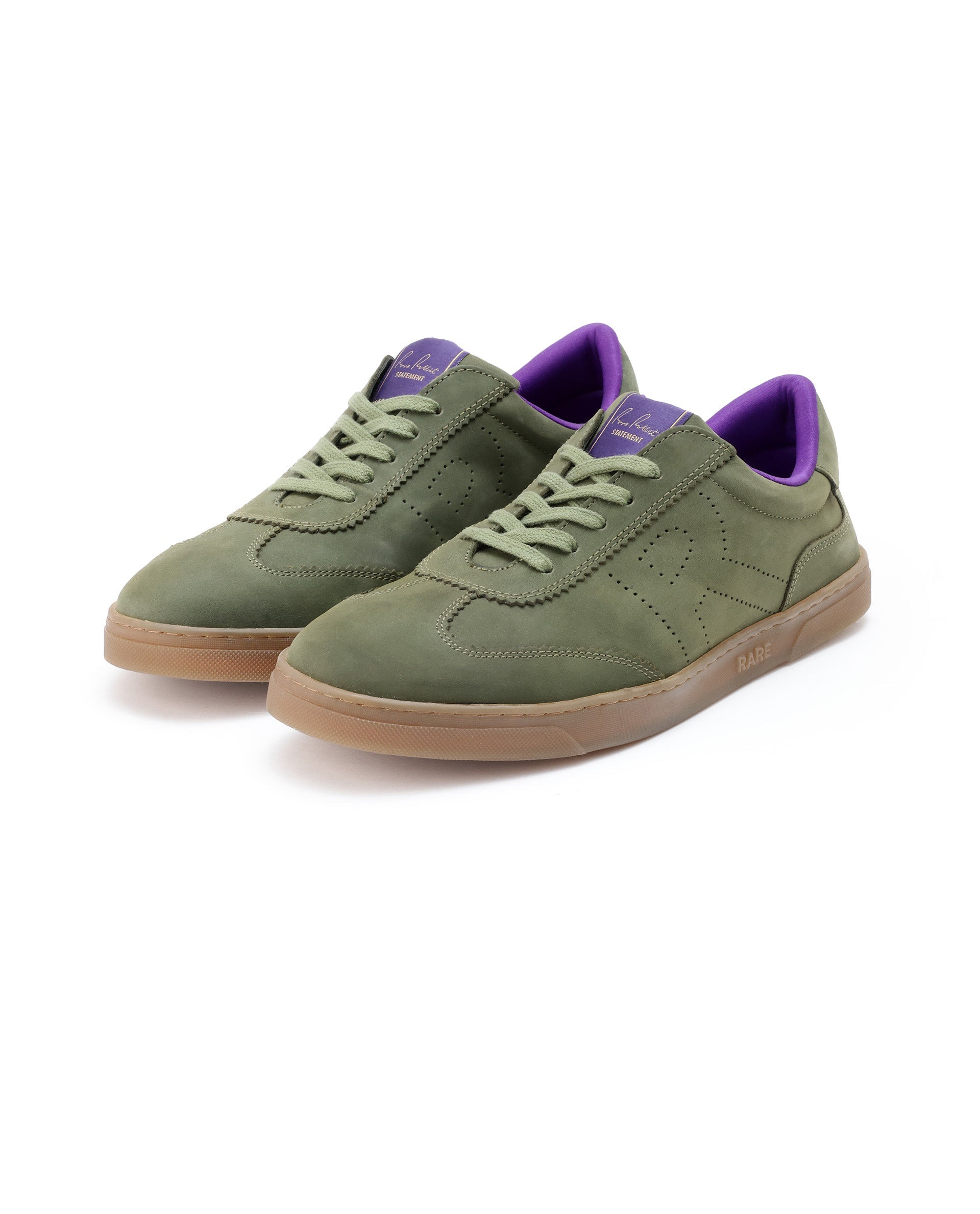 Rare Rabbit Mens Magellan Dark Green Premium Nubuck Lace Up Low Top Round Toe Sneaker Shoes