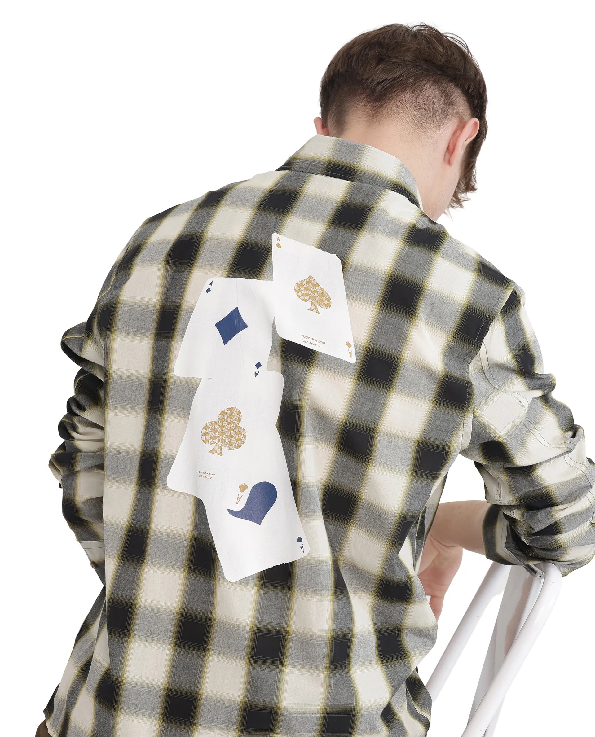 Rare Rabbit Men's Bung Green Cotton Fabric Regular Fit Graphic Backprint Regular Collar Checks Shirt