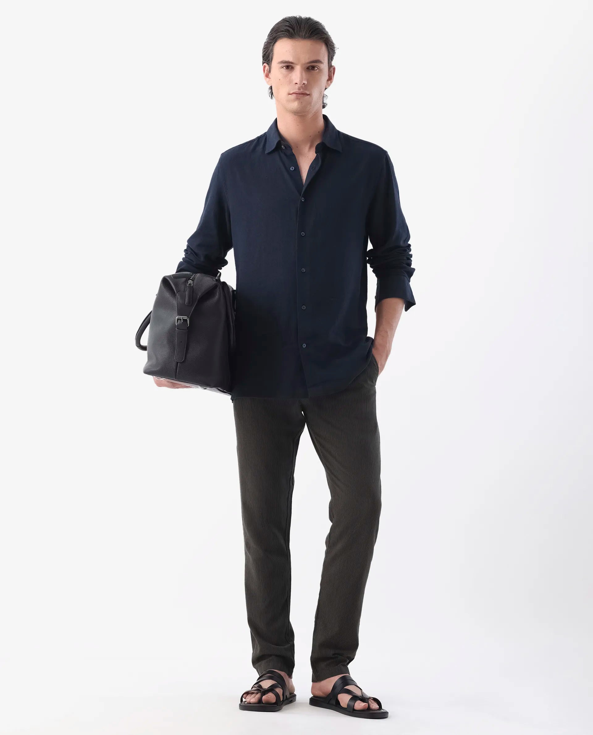 Rare Rabbit Men's Brera Olive Linen Blend Striped Print Regular Fit Trouser