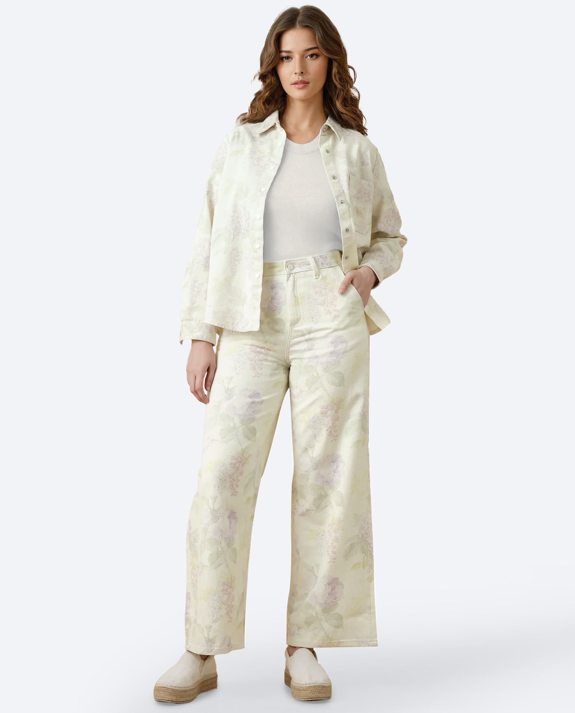 Rareism Women's Prebin-B Multi Cotton Floral Print Ankle Length Wide Trouser