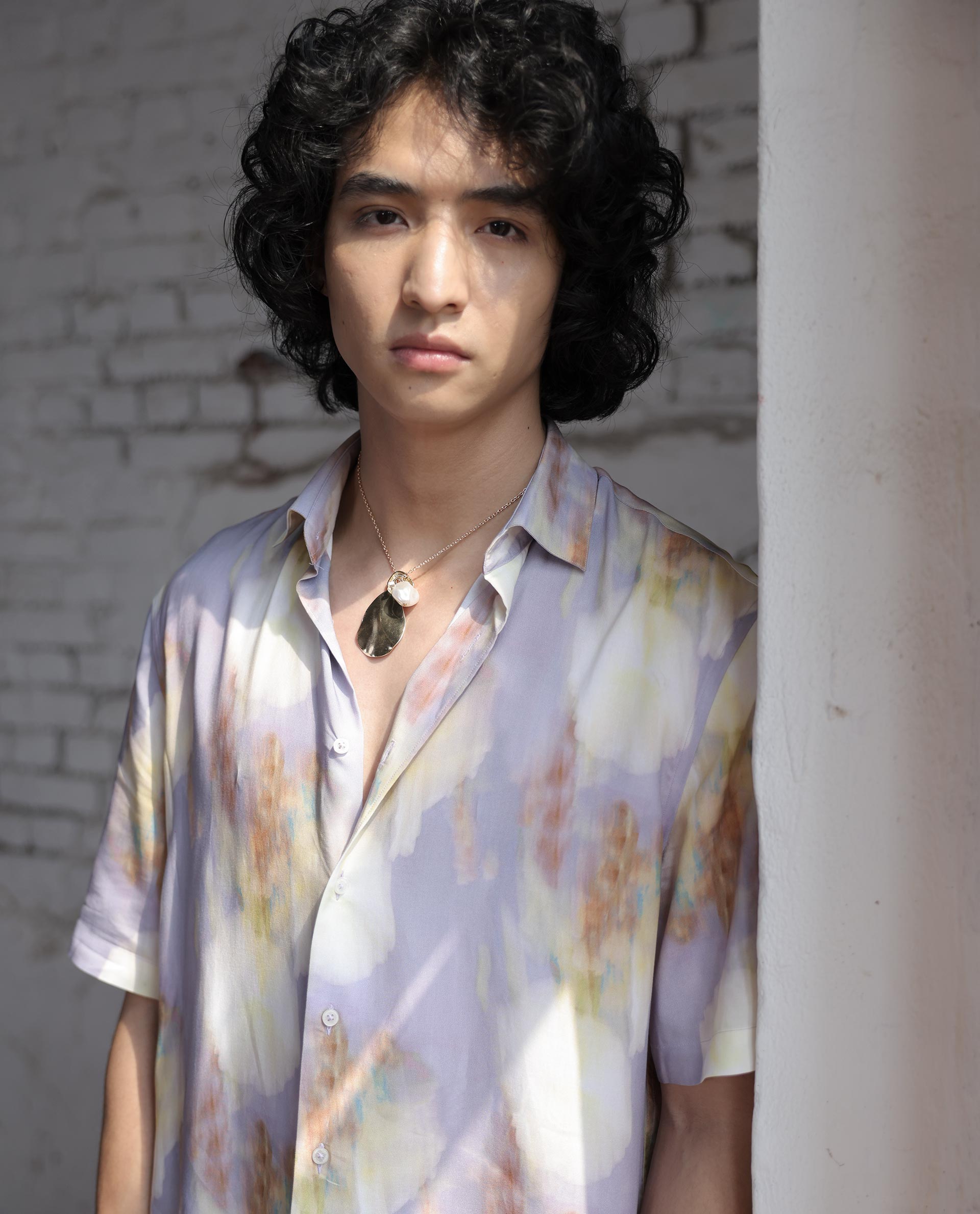 Rare Rabbit Mens Plushy SS Pastel Purple Viscose Fabric Short Sleeve Abstract Print Shirt