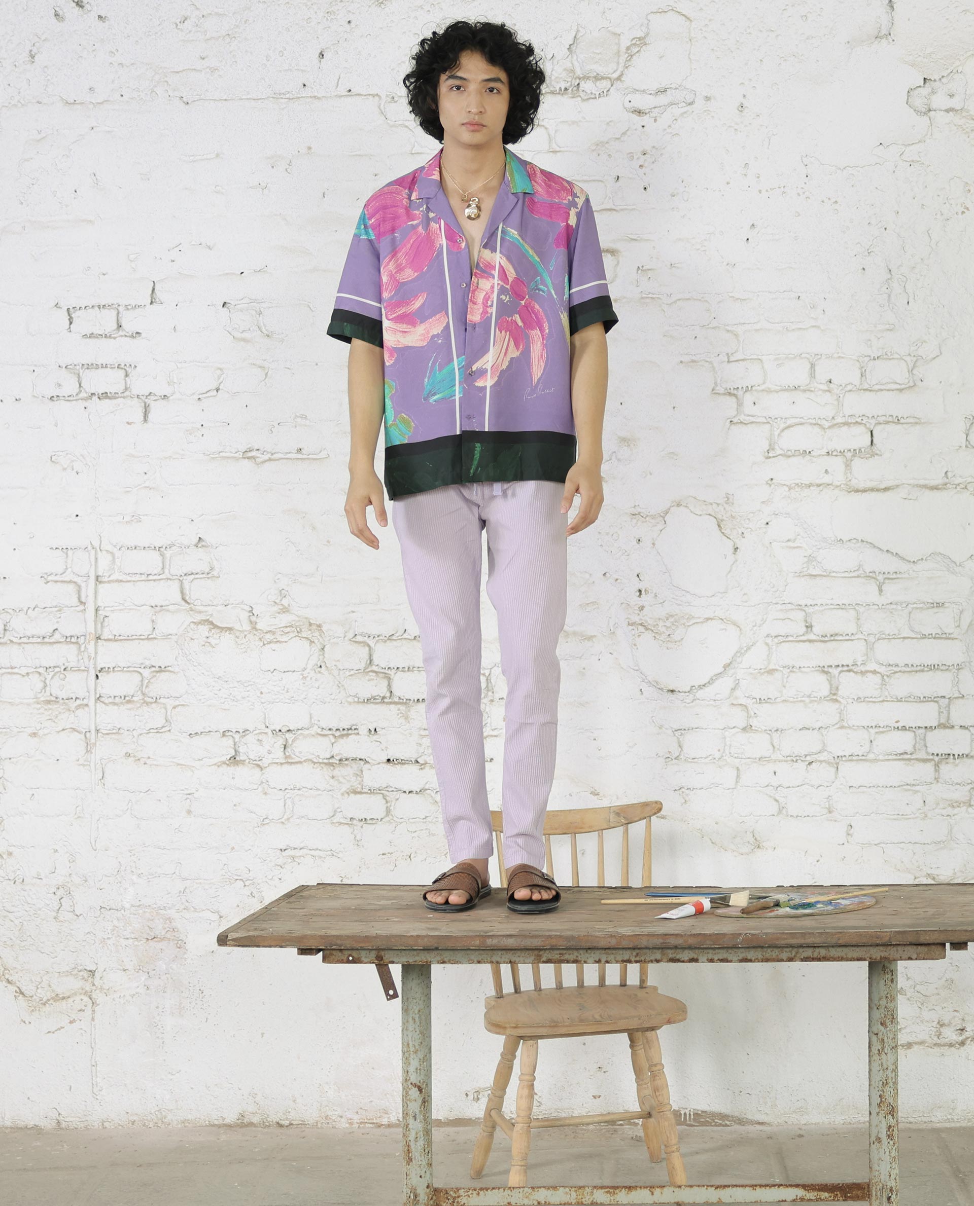 Rare Rabbit Mens Casa Purple Viscose Fabric Cuban Collar Half Sleeves Boxy Fit Floral Print Shirt