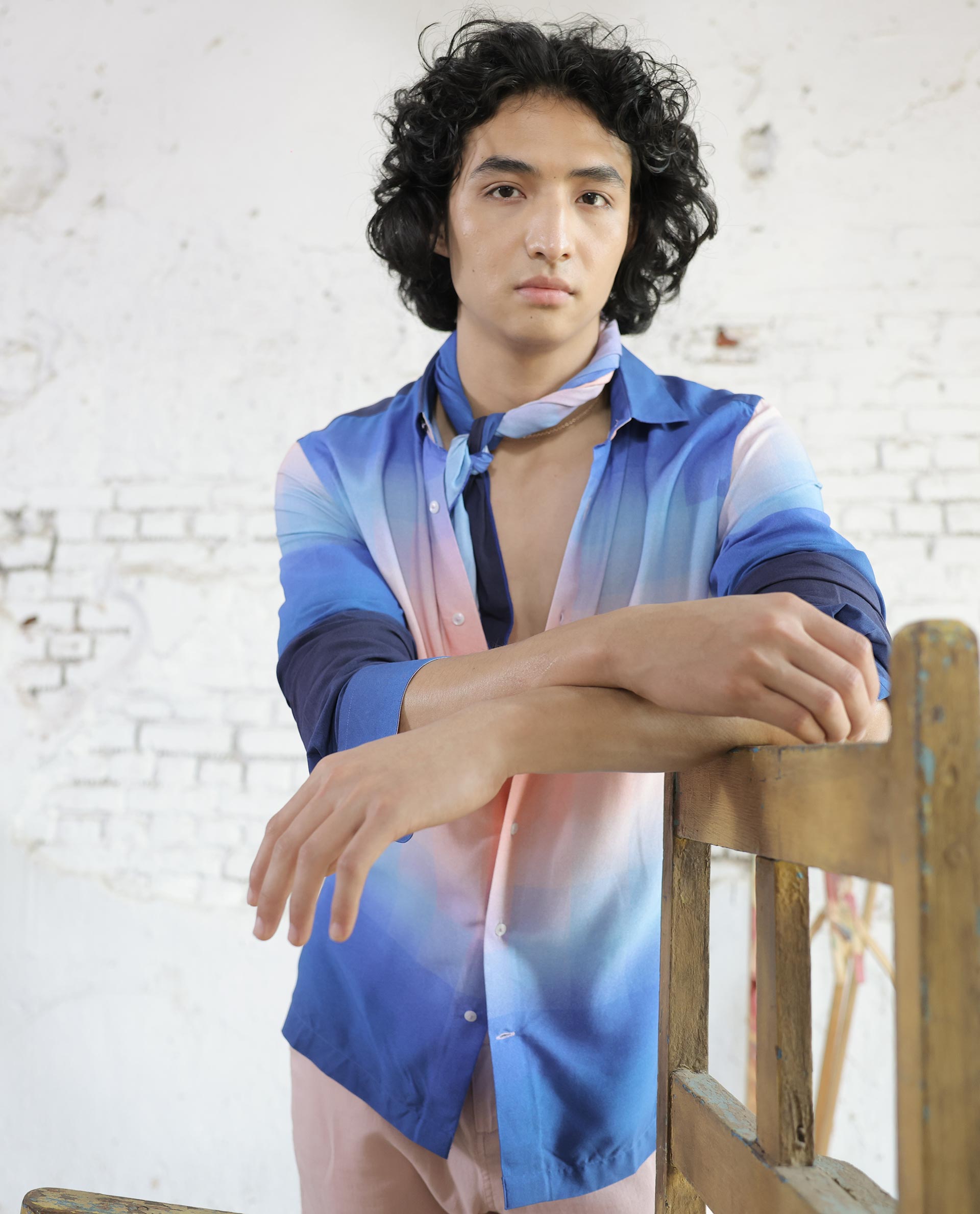 Rare Rabbit Men's Obroom Light Pink Viscose Fabric Full Sleeves Gradient Abstract Print Shirt