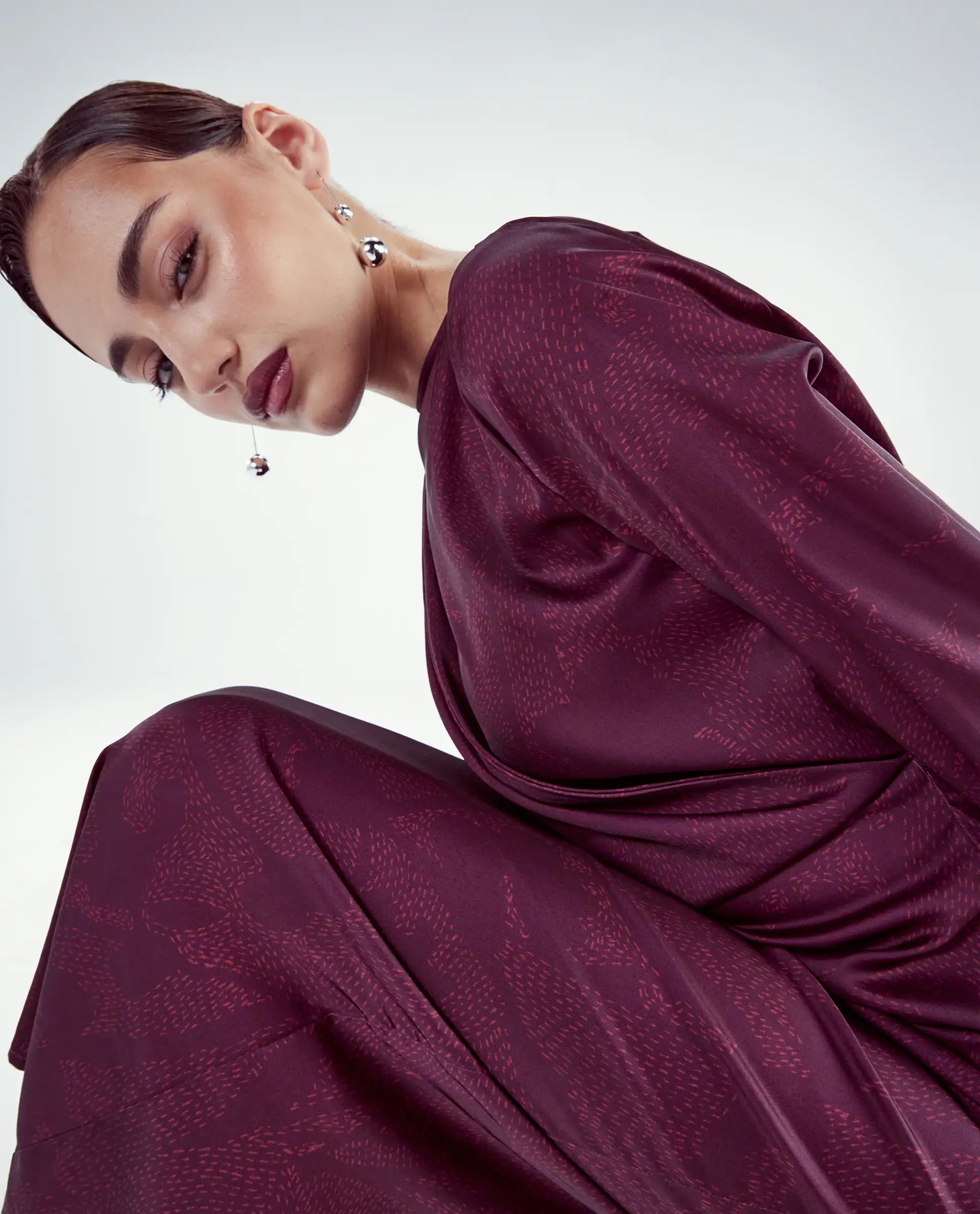 Rareism Women's Jusat Maroon Polyester Cowl Neck Straight Fit Dress