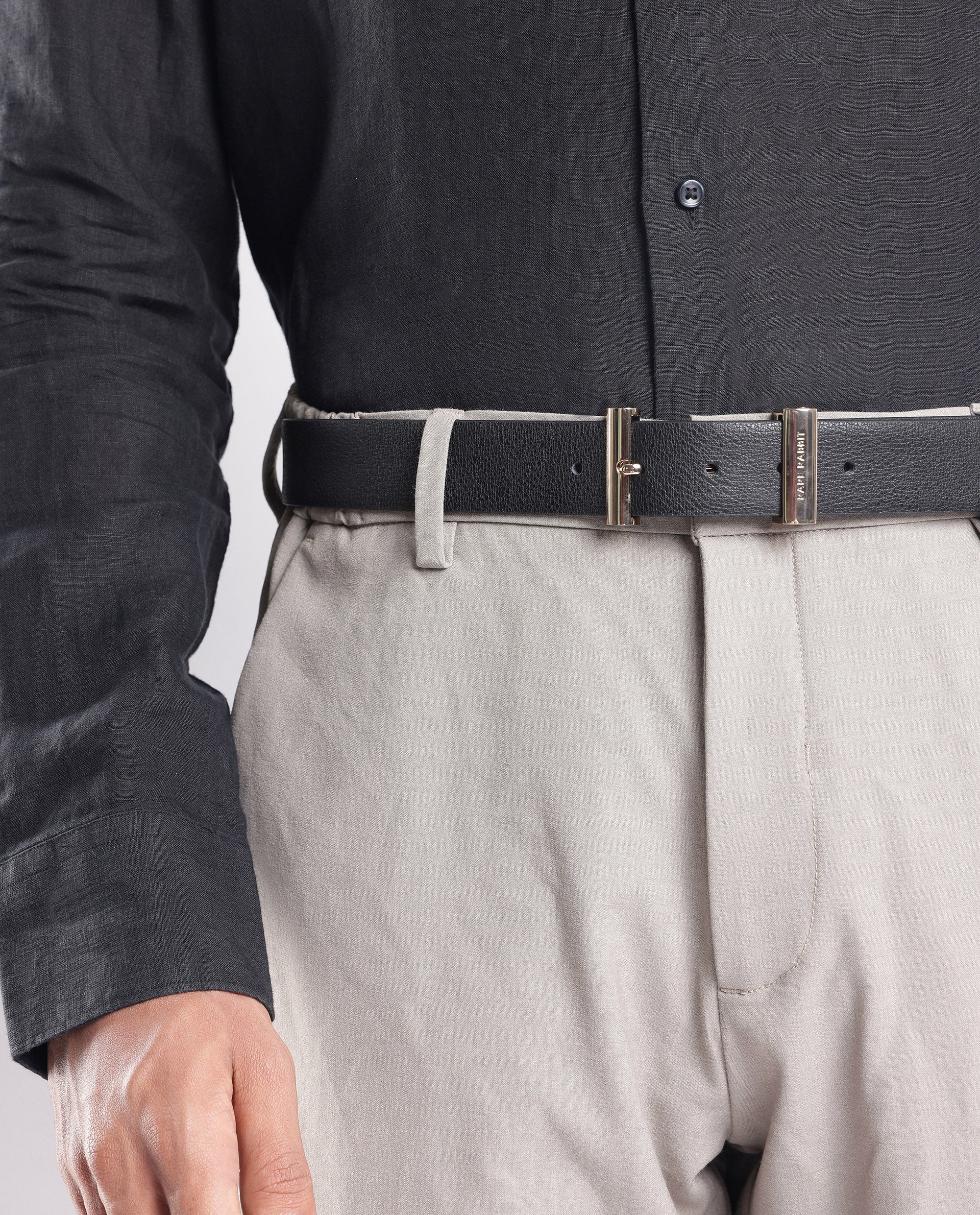 Rare Rabbit Men's Fred Black Belt Leather