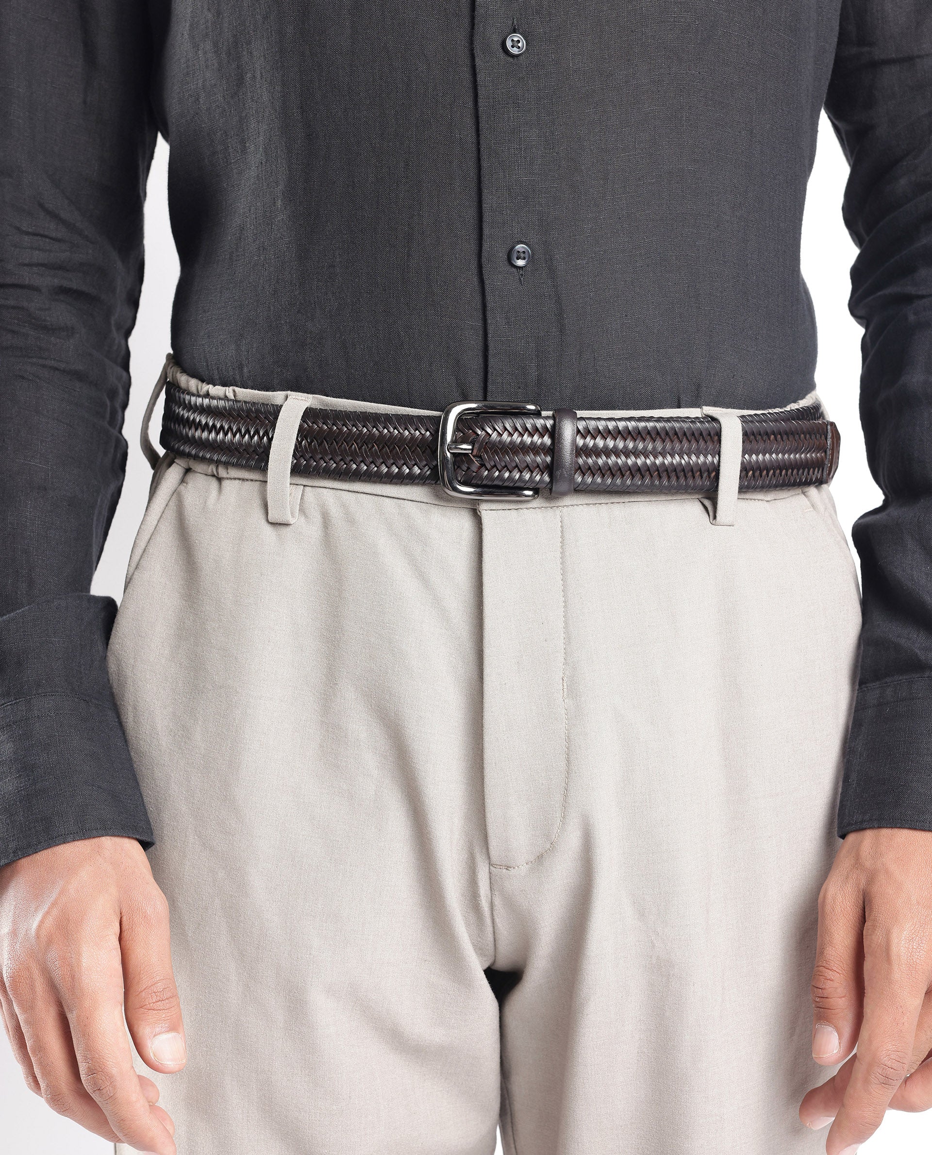 Rare Rabbit Men's Brickle Brown Belt Leather