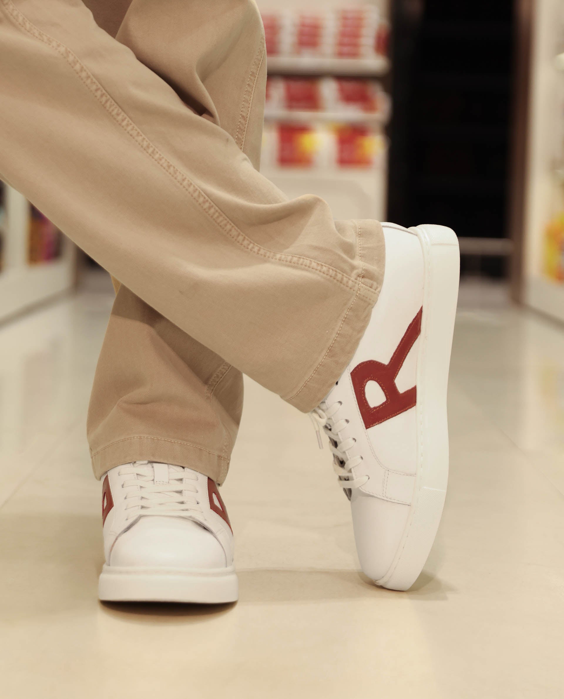 Rare Rabbit Men's Nova White Round Toe Smart Casual Low-Top Lace-Up Logo Branding Sneaker Shoes