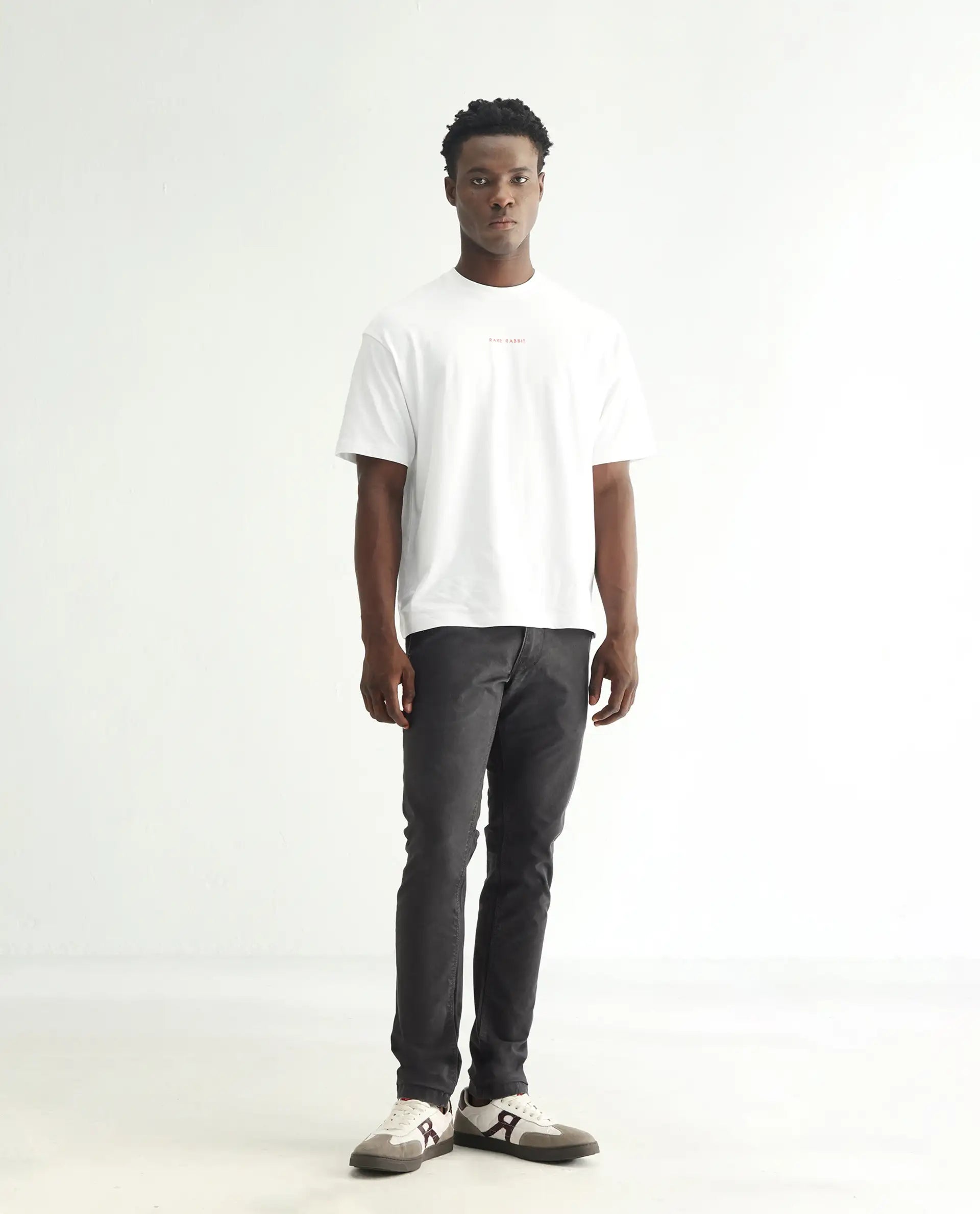 Rare Rabbit Men's Oxin Grey Cotton Plain Hawk Slim Fit Jeans