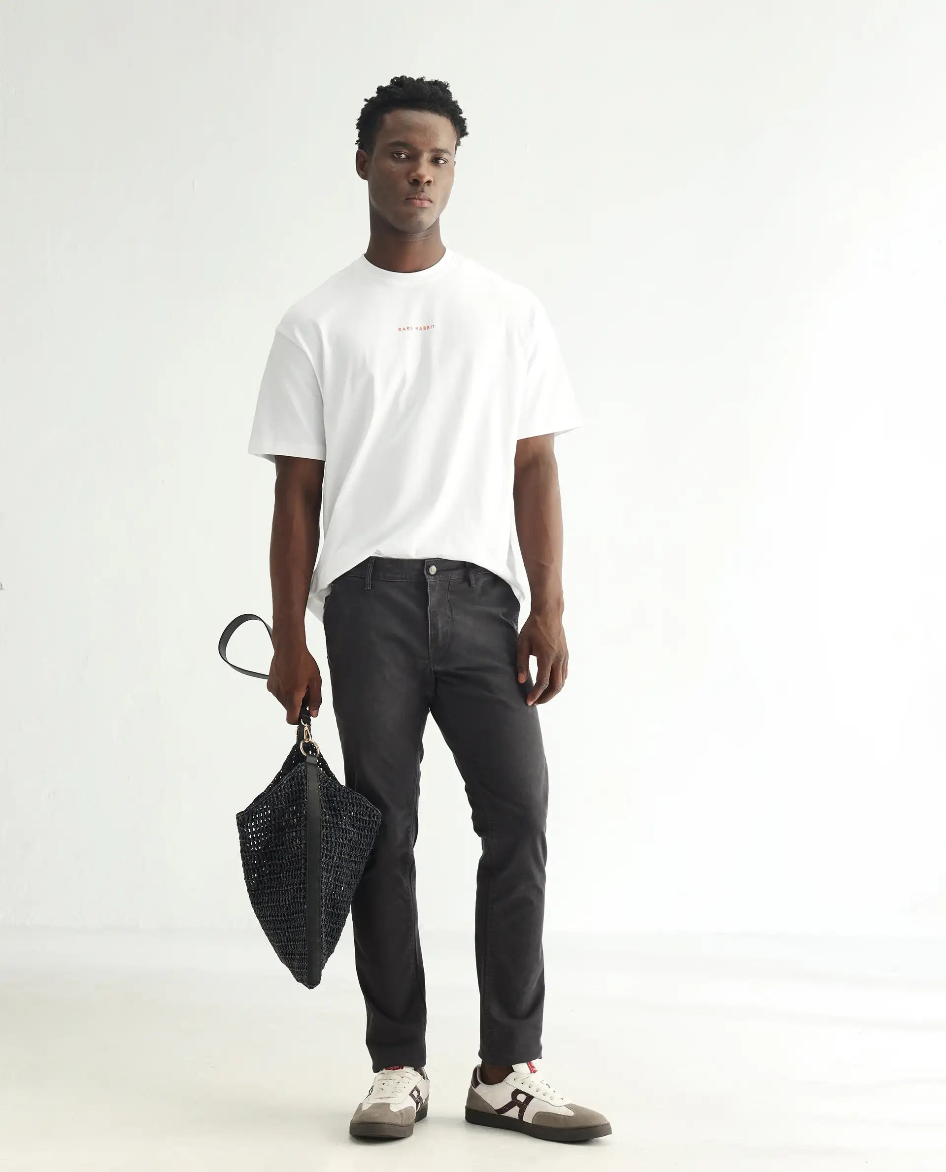 Rare Rabbit Men's Oxin Grey Cotton Plain Hawk Slim Fit Jeans