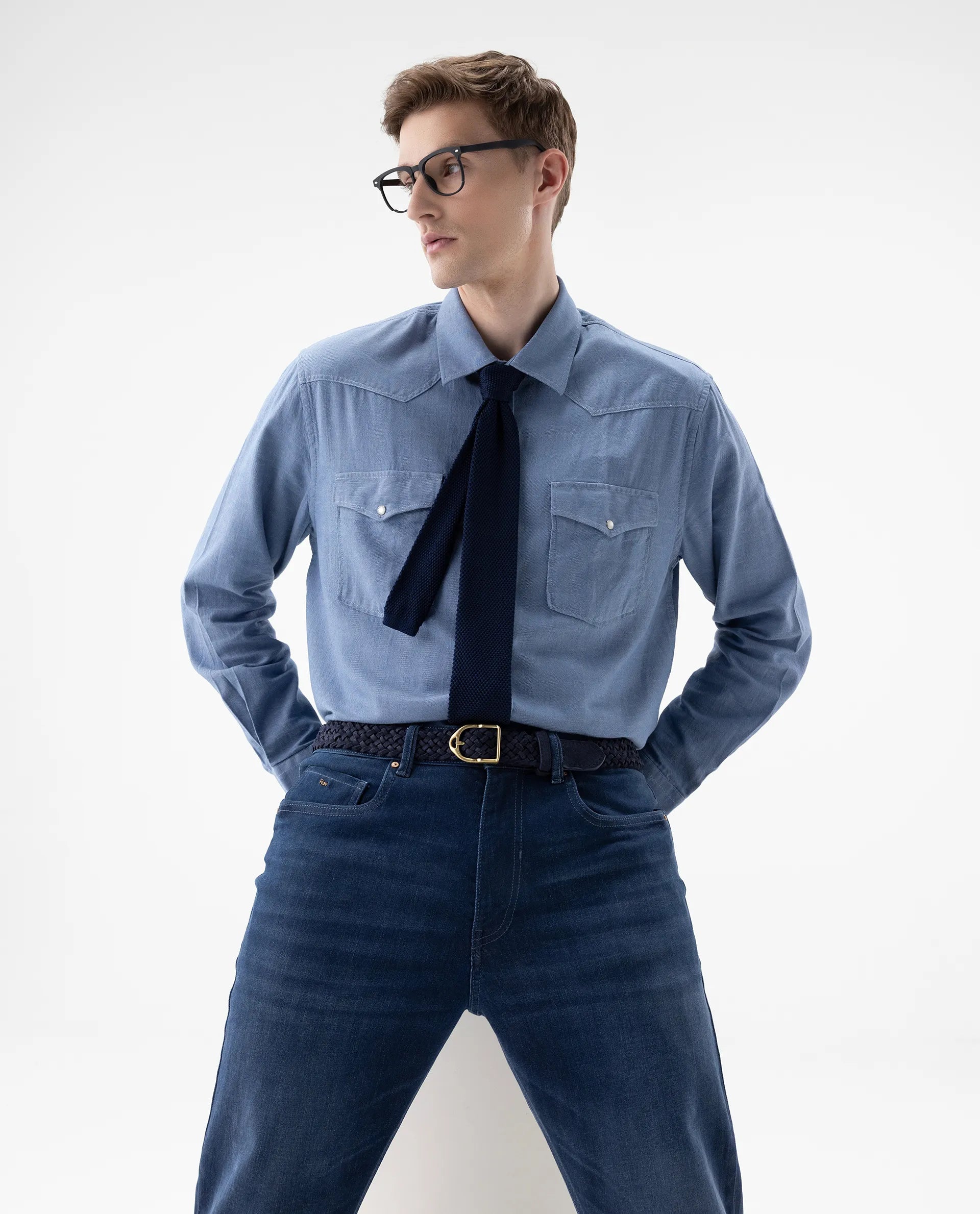 Rare Rabbit Men's Haxlr Blue Cotton Blend Plain Regular Fit Full Sleeve Collared Shirt