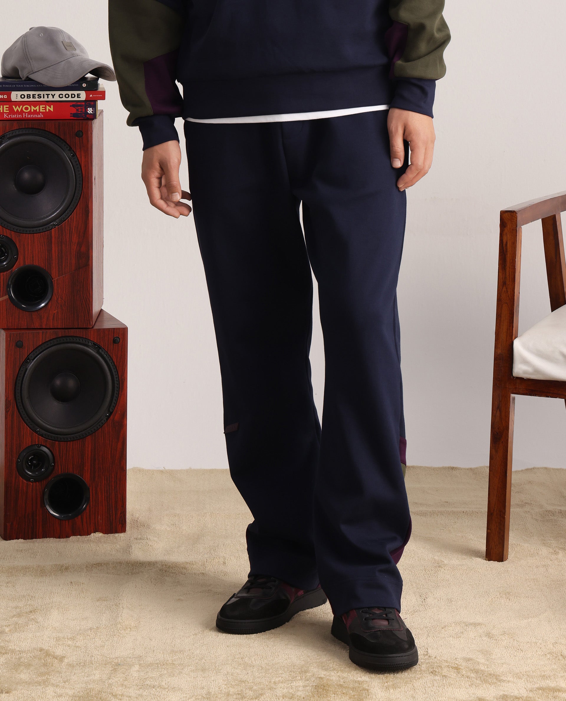 Rare Rabbit Men Armon-1 Navy Full Sleeve Cotton Drawstring Closure Printed Track Pant