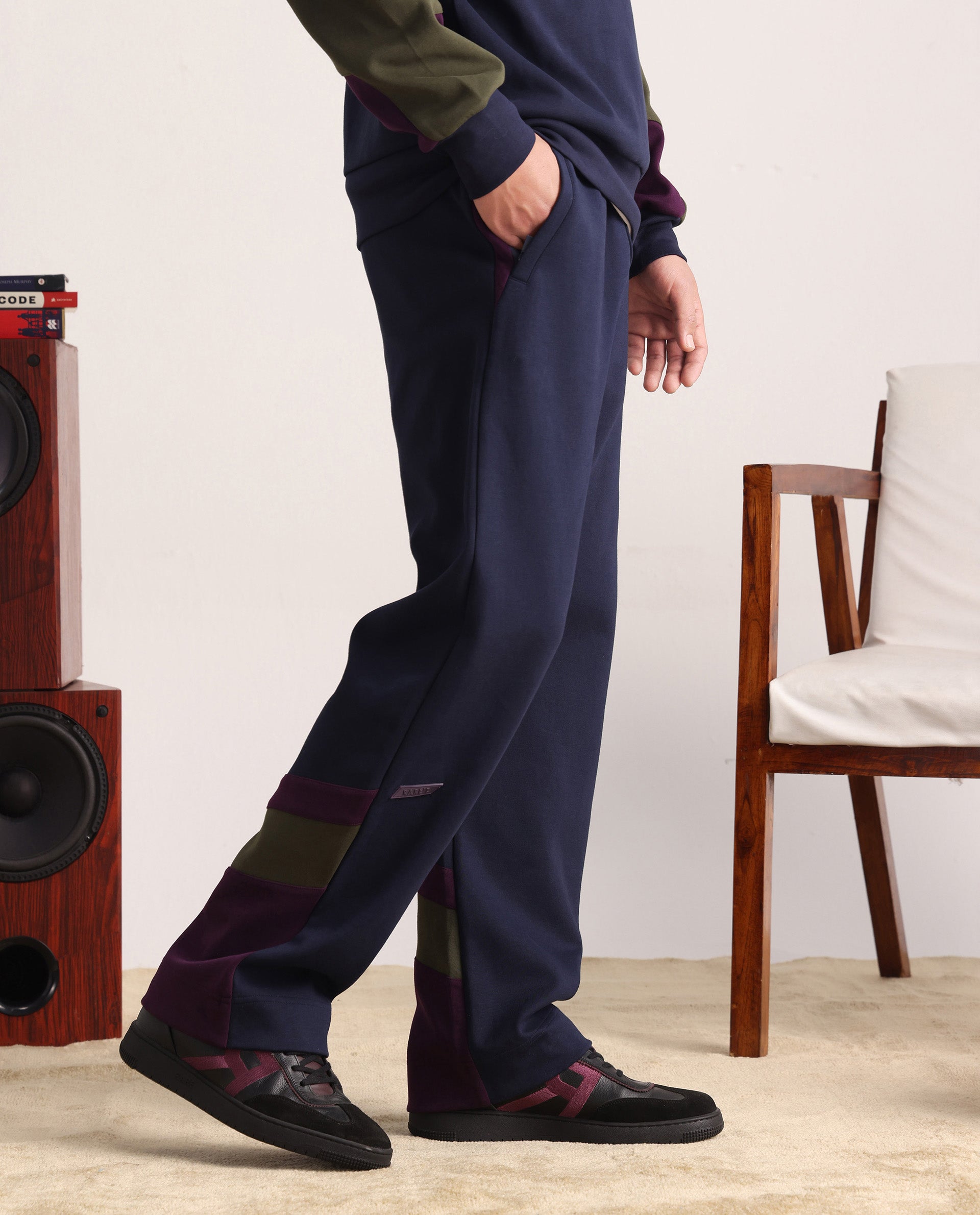 Rare Rabbit Men Armon-1 Navy Full Sleeve Cotton Drawstring Closure Printed Track Pant