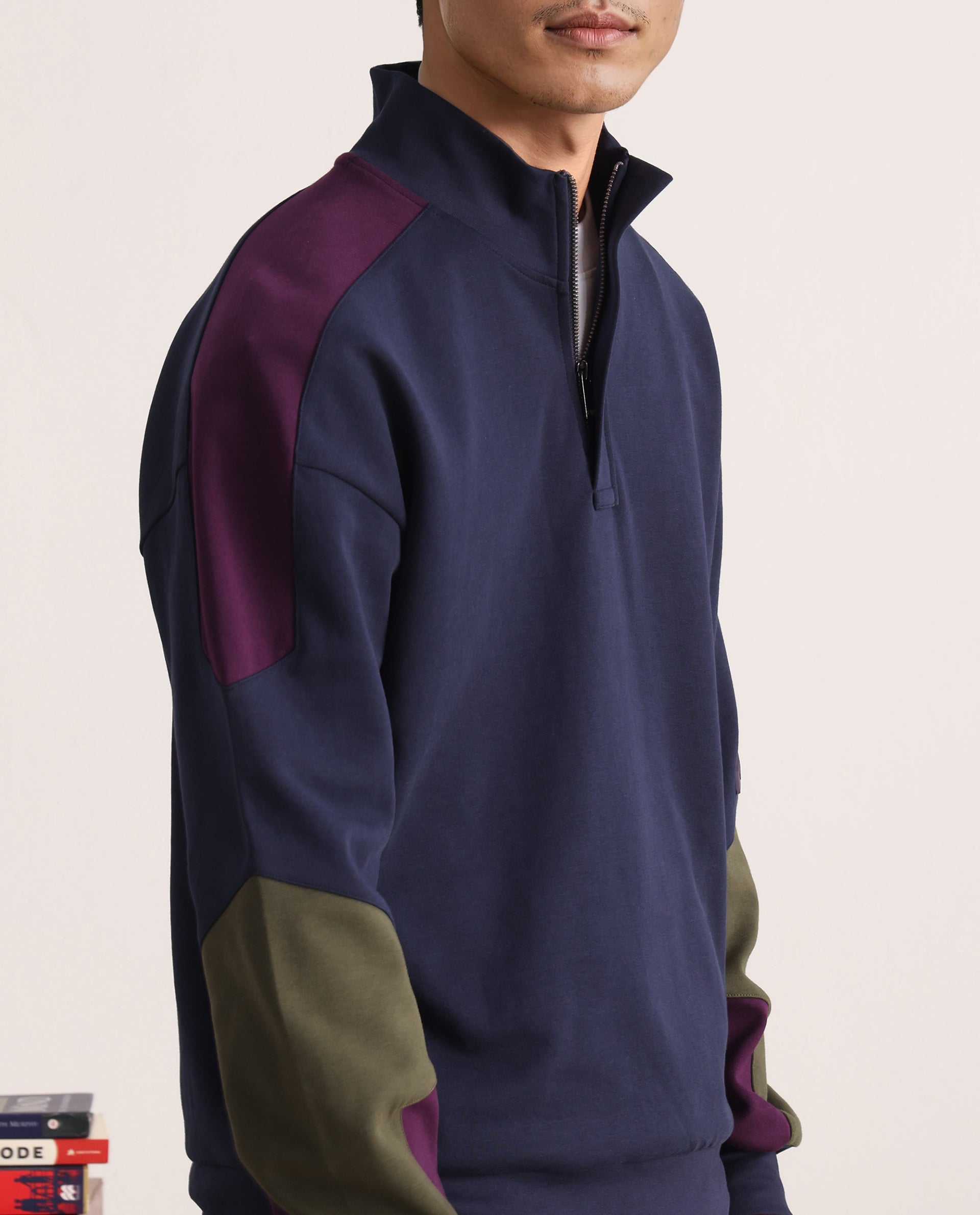 Rare Rabbit Men Armo-1 Navy Full Sleeve High Neck Plain Sweatshirt