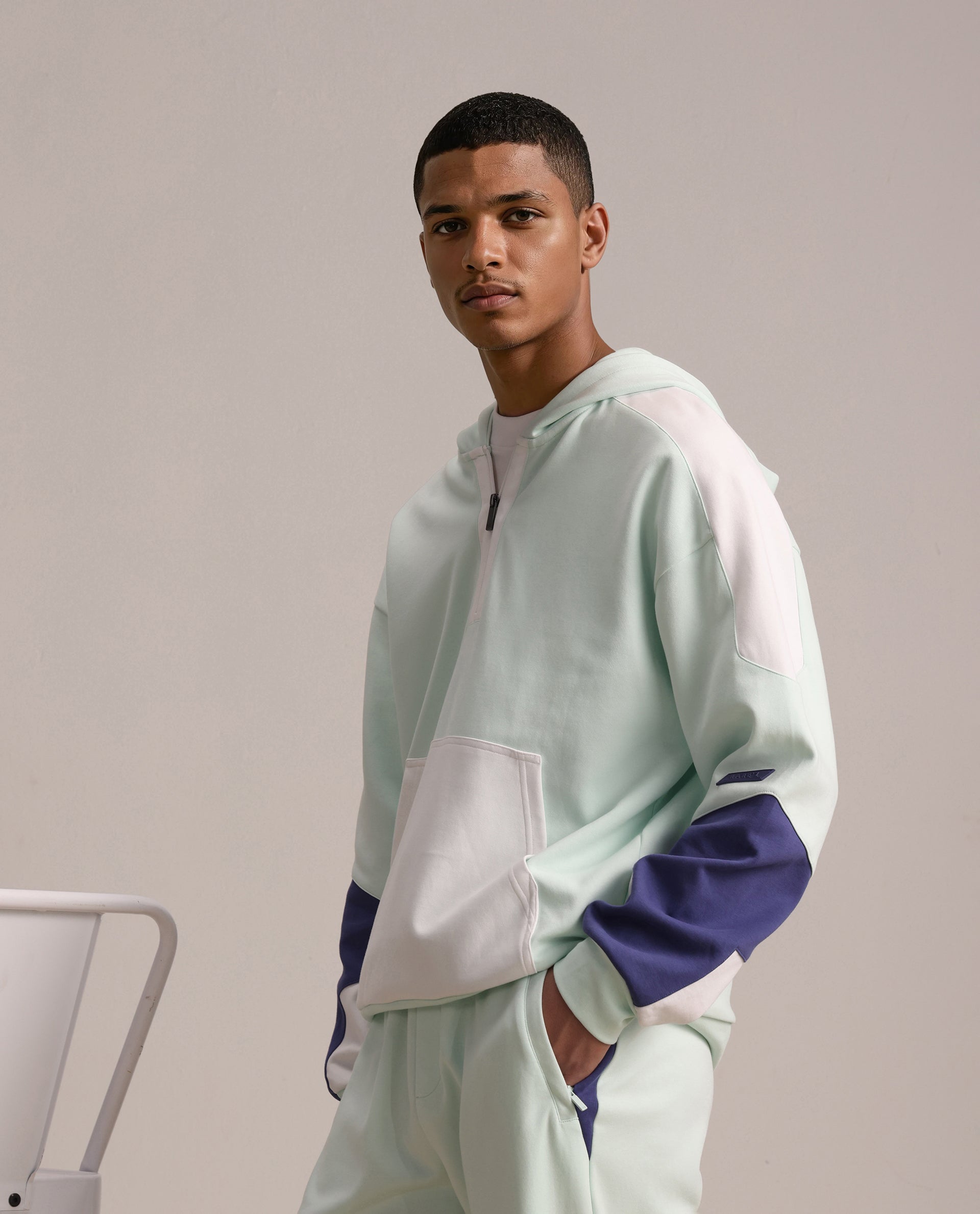 Rare Rabbit Men Armo-2 Pastel Green Full Sleeve Hooded Plain Sweatshirt