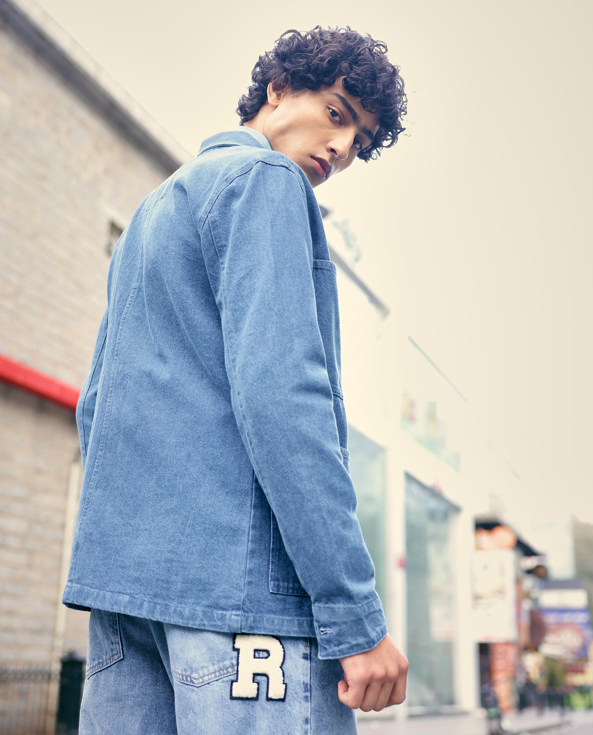 Rare Rabbit Men Brond Light Blue Cotton Fabric Full Sleeves Collared Neck Zipper Closure Plain Jacket