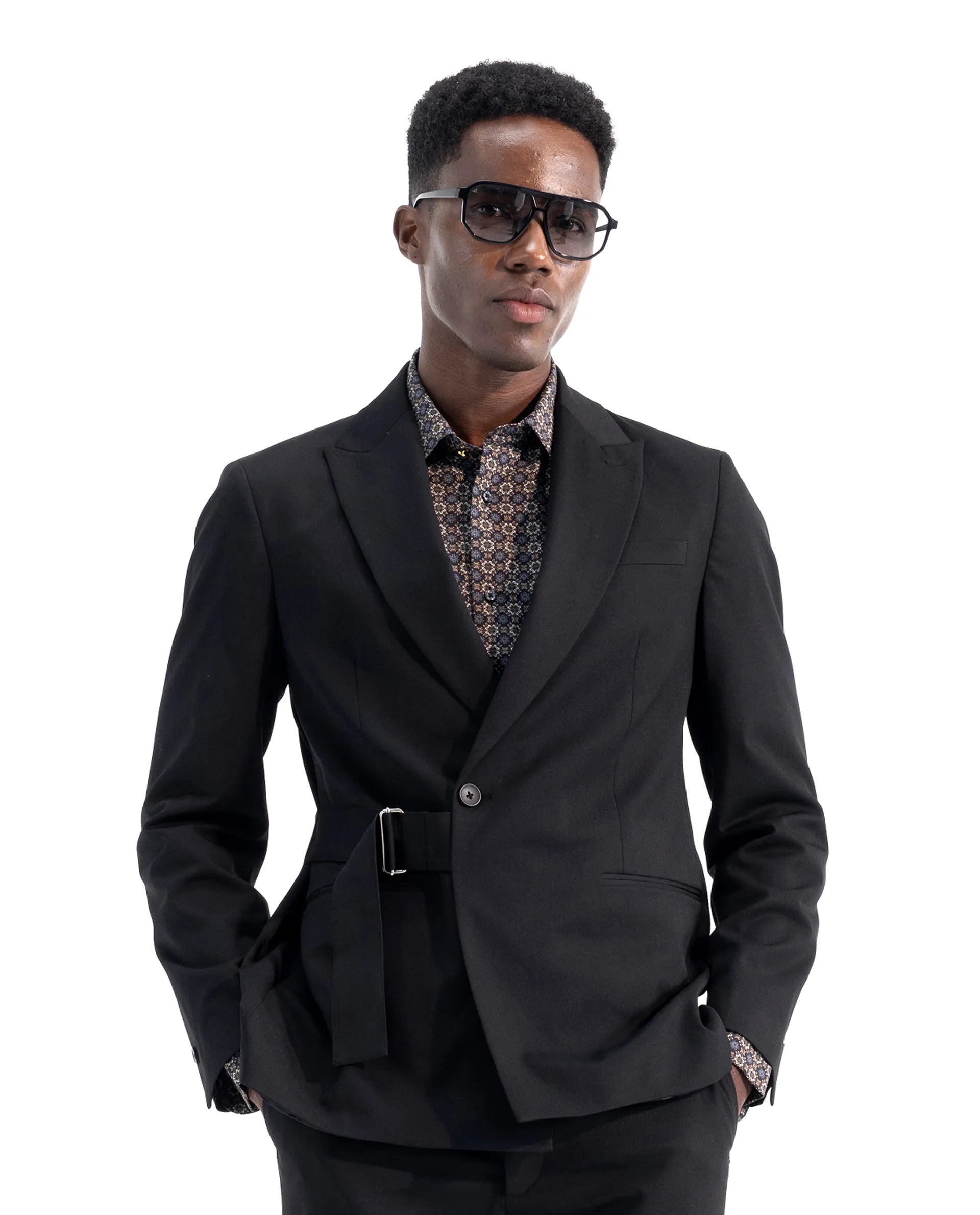 Rare Rabbit Men's Arcade Black Polyester Blend Fabric Full Sleeve Lapel Neck Plain Blazer