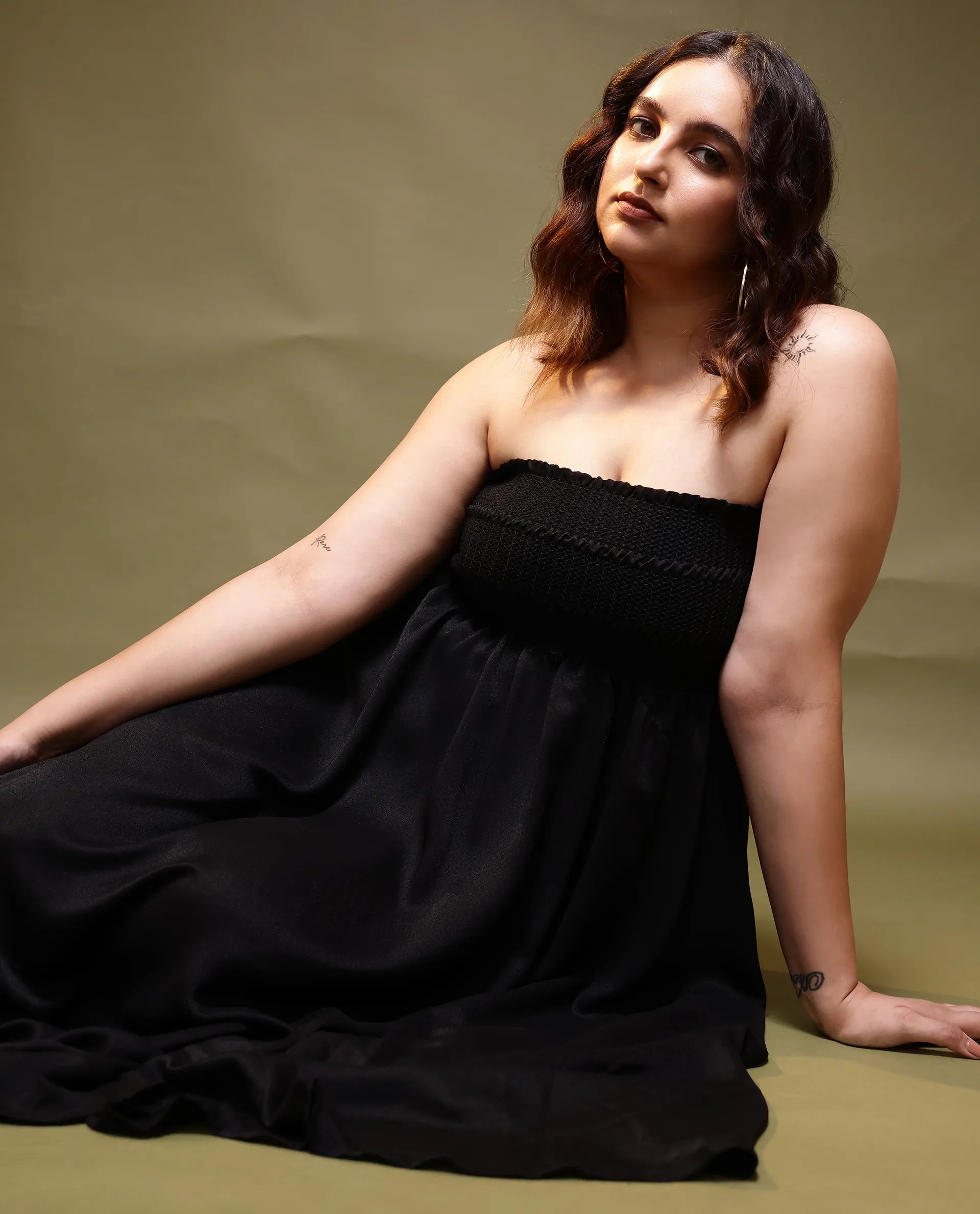 Rareism Women Gimpel Black Viscose Nylon Fabric Sleeveless Shoulder Straps Fit And Flare Plain Maxi Empire Dress