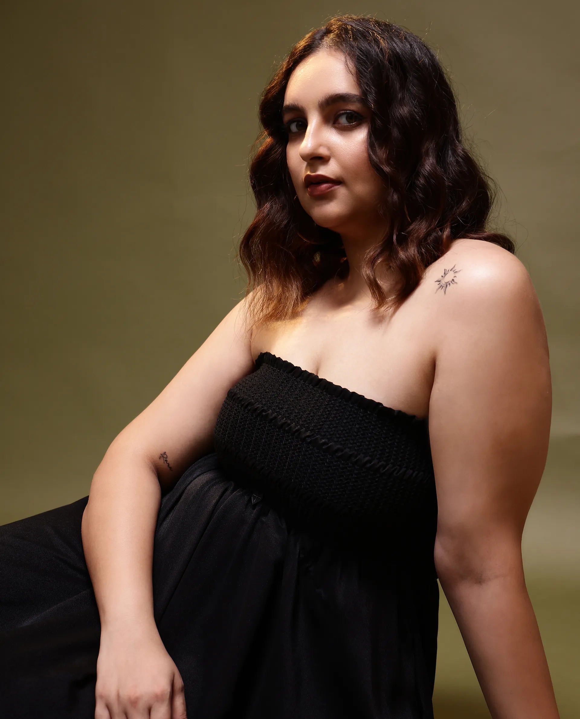 Rareism Women Gimpel Black Viscose Nylon Fabric Sleeveless Shoulder Straps Fit And Flare Plain Maxi Empire Dress