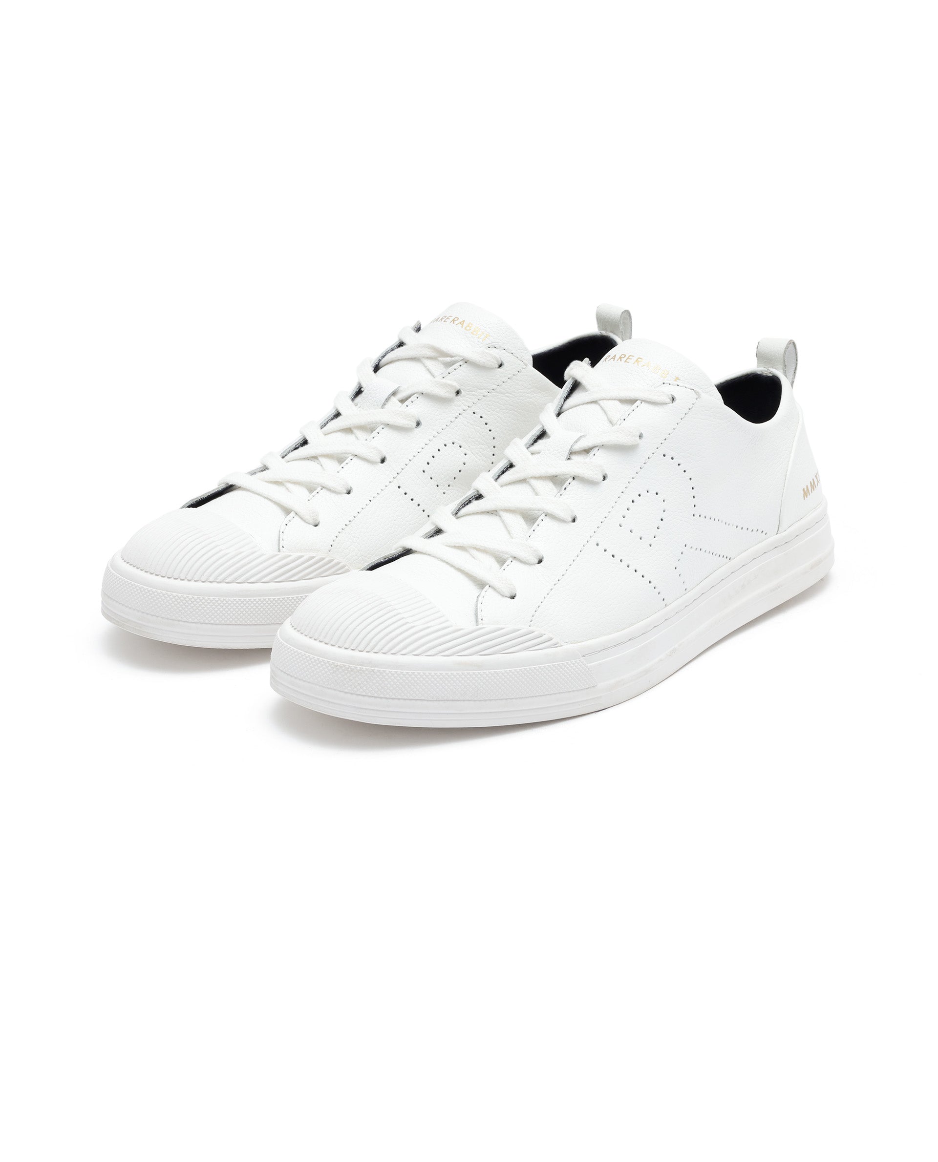 Rare Rabbit Mens Sauron Pro White Premium Milled Leather Lace Up Low Top Round Toe Sneaker Shoes