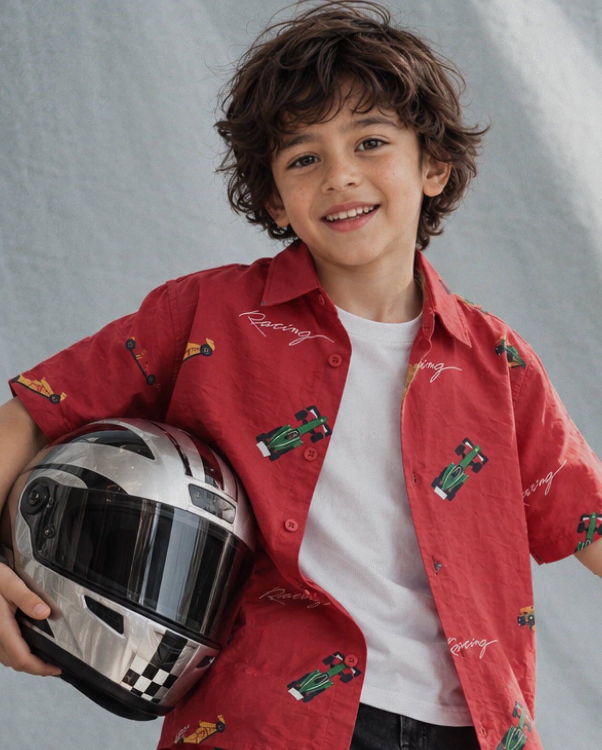 Rare Ones Kids Trian Dark Red Viscose Blend Fabric Button Closure Regular Fit Digital Print Shirt