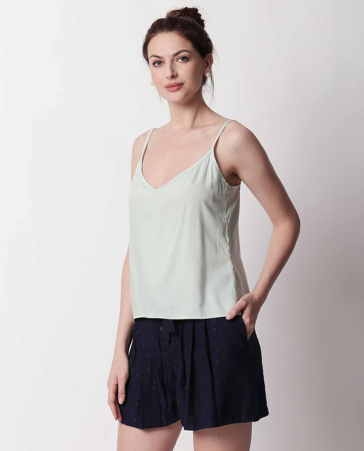 Rareism Women Copper Navy Shorts Solid