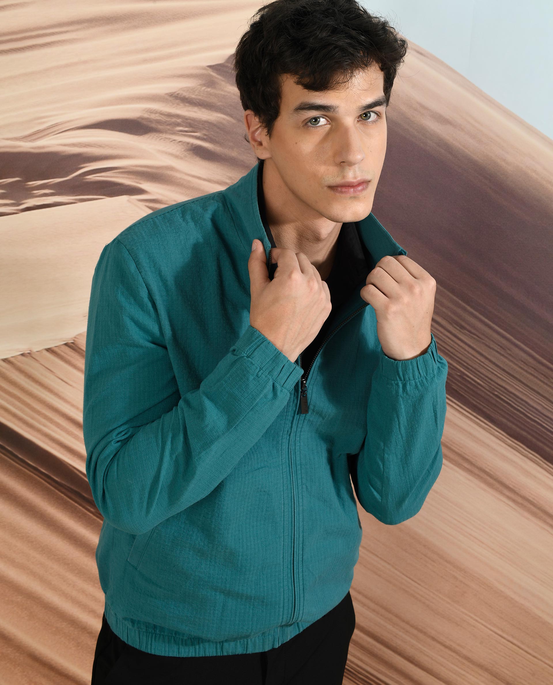 Rare Rabbit Men's Kenny Green Plain Seersucker Smart Jacket