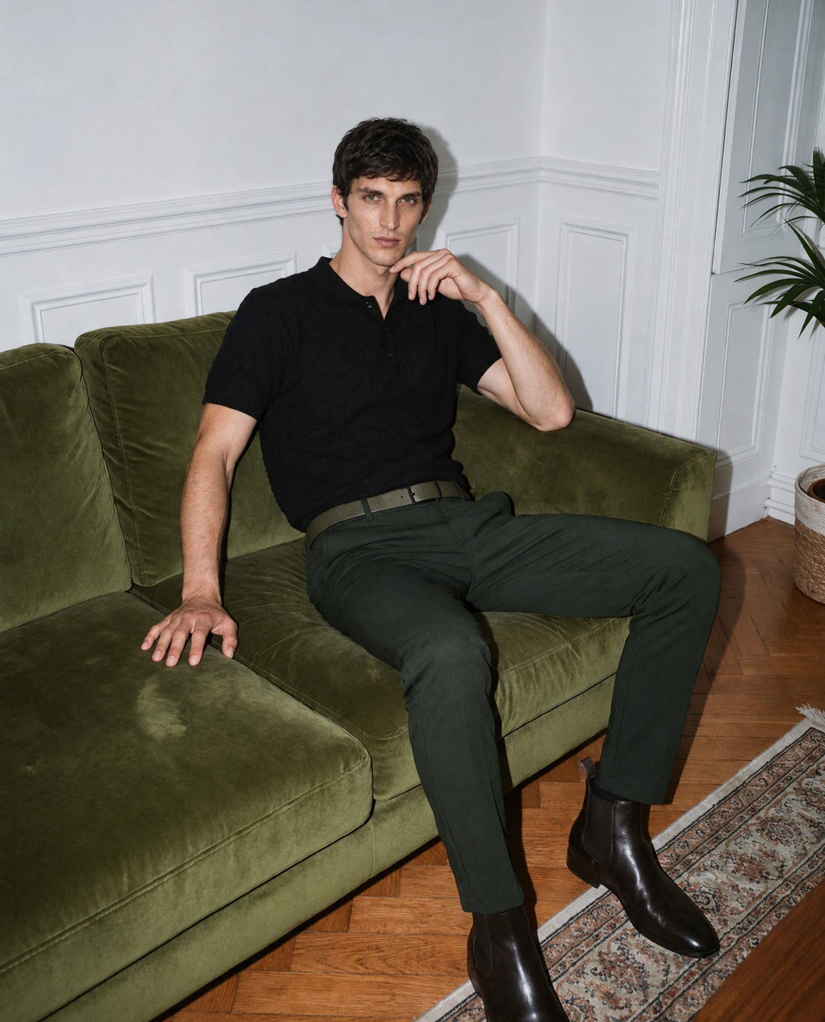 Rare Rabbit Men's Travel-Aw26 Dark Olive Polyester Blend Fabric Regular Fit Plain Trouser