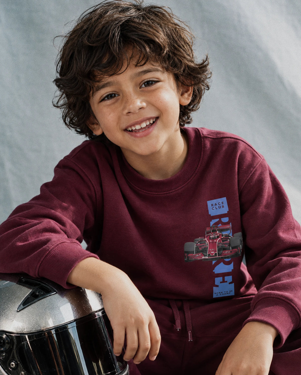 Rare Ones Kids Sohi Maroon Cotton Blend Fabric Crew Neck Pull-On Closure Regular Fit Flock Print Sweatshirt