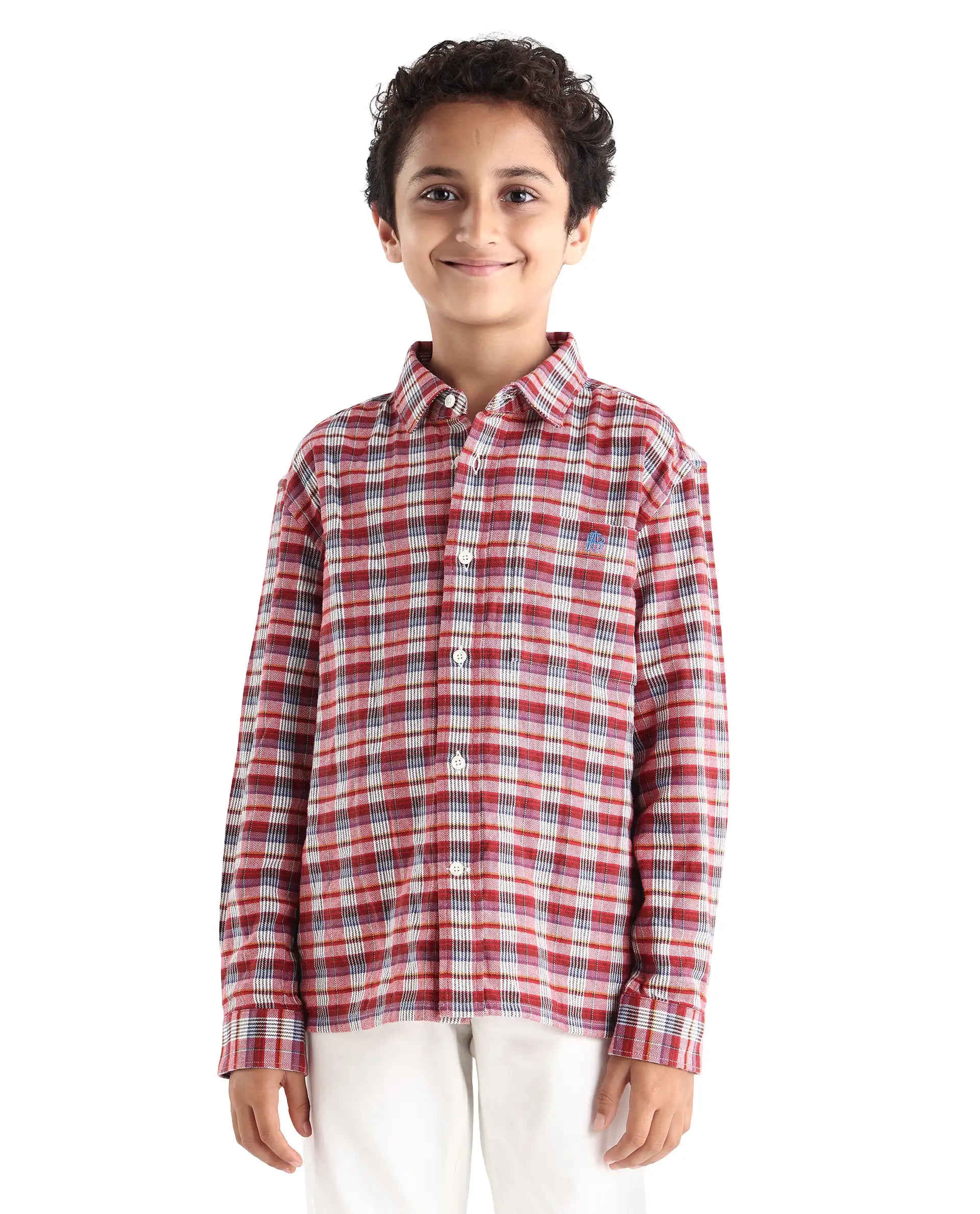 Rare Ones Kids Zyne Red Cotton Checked Button Closure Regular Fit Shirt