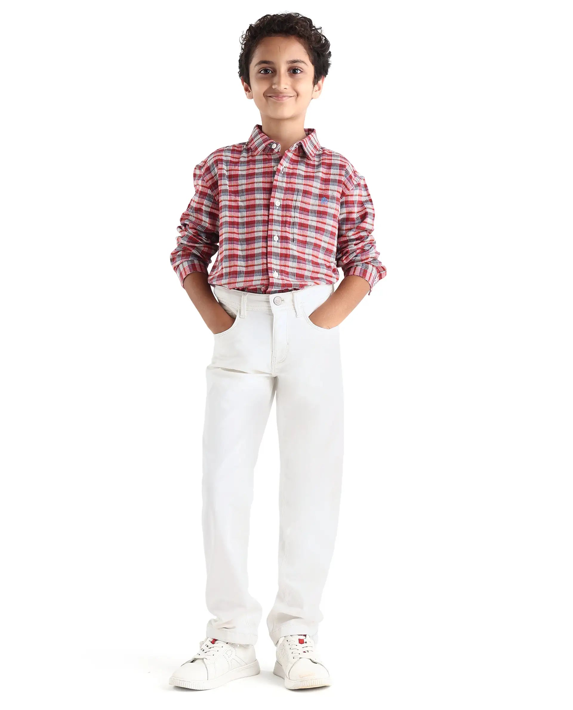 Rare Ones Kids Zyne Red Cotton Checked Button Closure Regular Fit Shirt