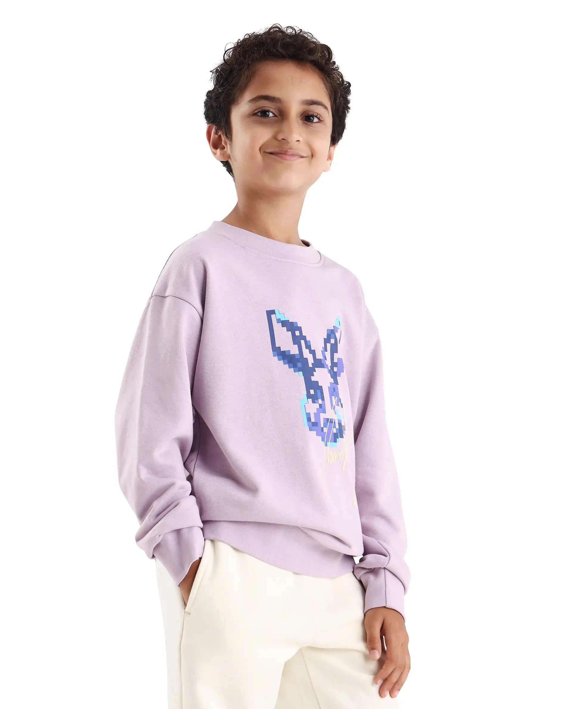 Rare Ones Kids Iver Pastel Purple Cotton Blend Pull On Crew Neck Full Sleeves Fit Sweatshirt