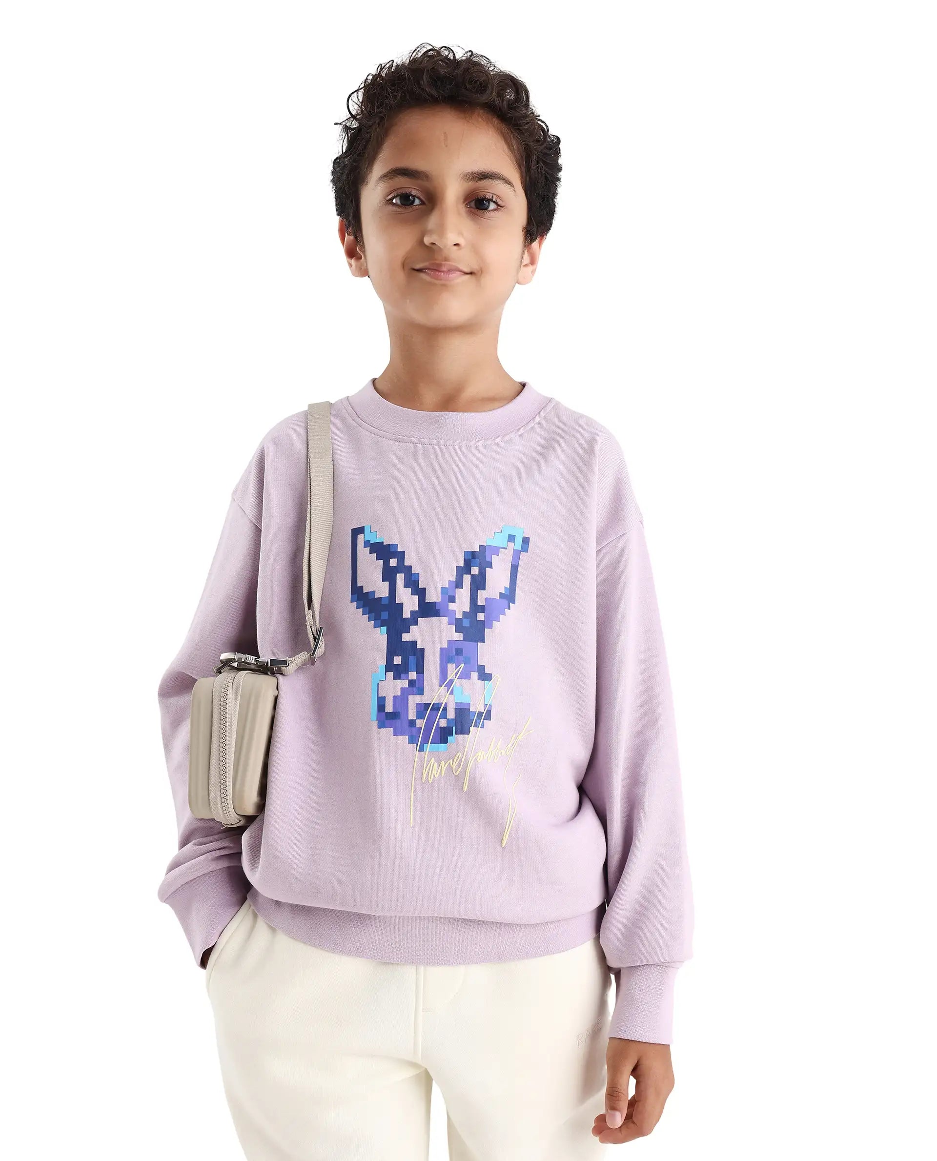 Rare Ones Kids Iver Pastel Purple Cotton Blend Pull On Crew Neck Full Sleeves Fit Sweatshirt