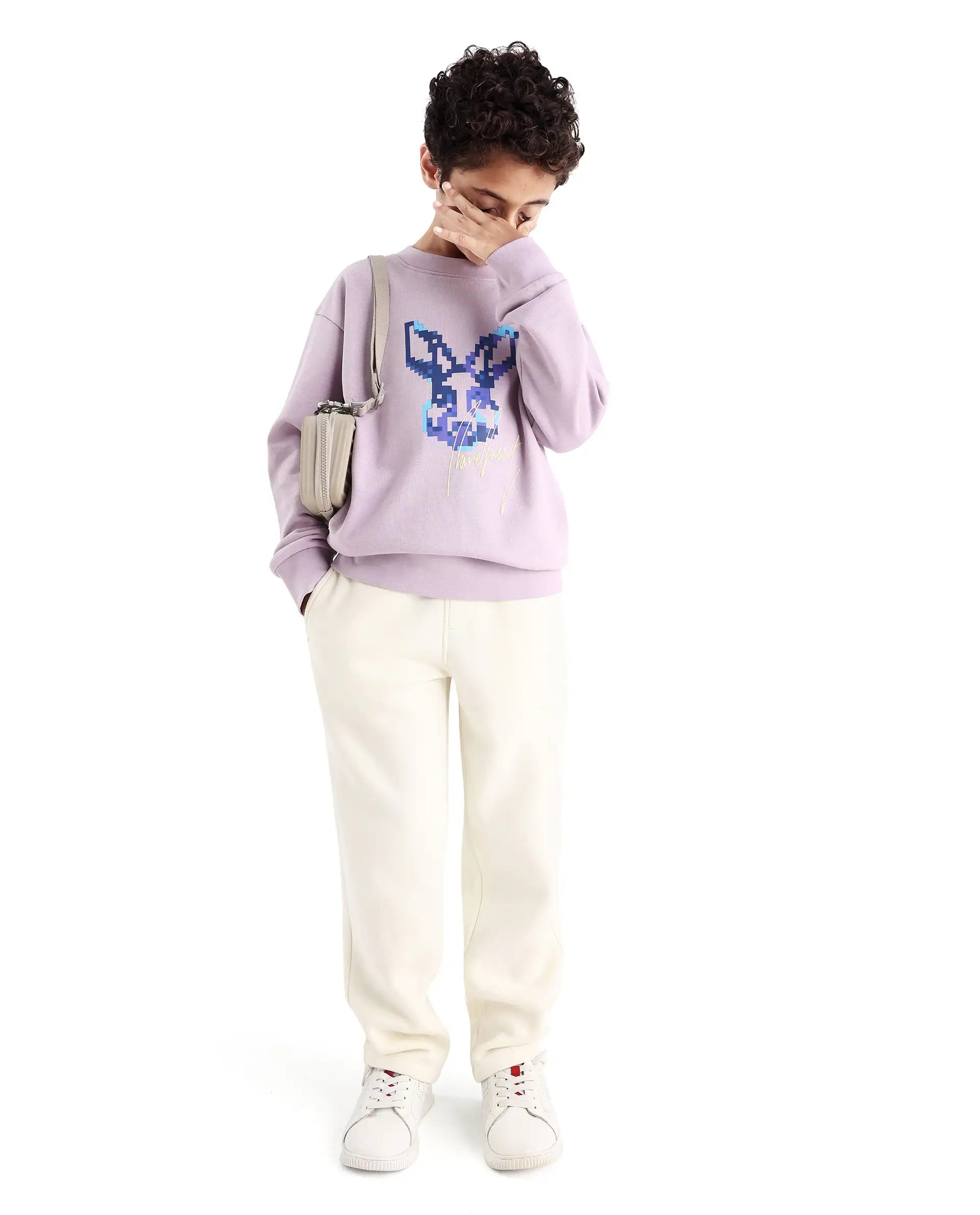 Rare Ones Kids Iver Pastel Purple Cotton Blend Pull On Crew Neck Full Sleeves Fit Sweatshirt