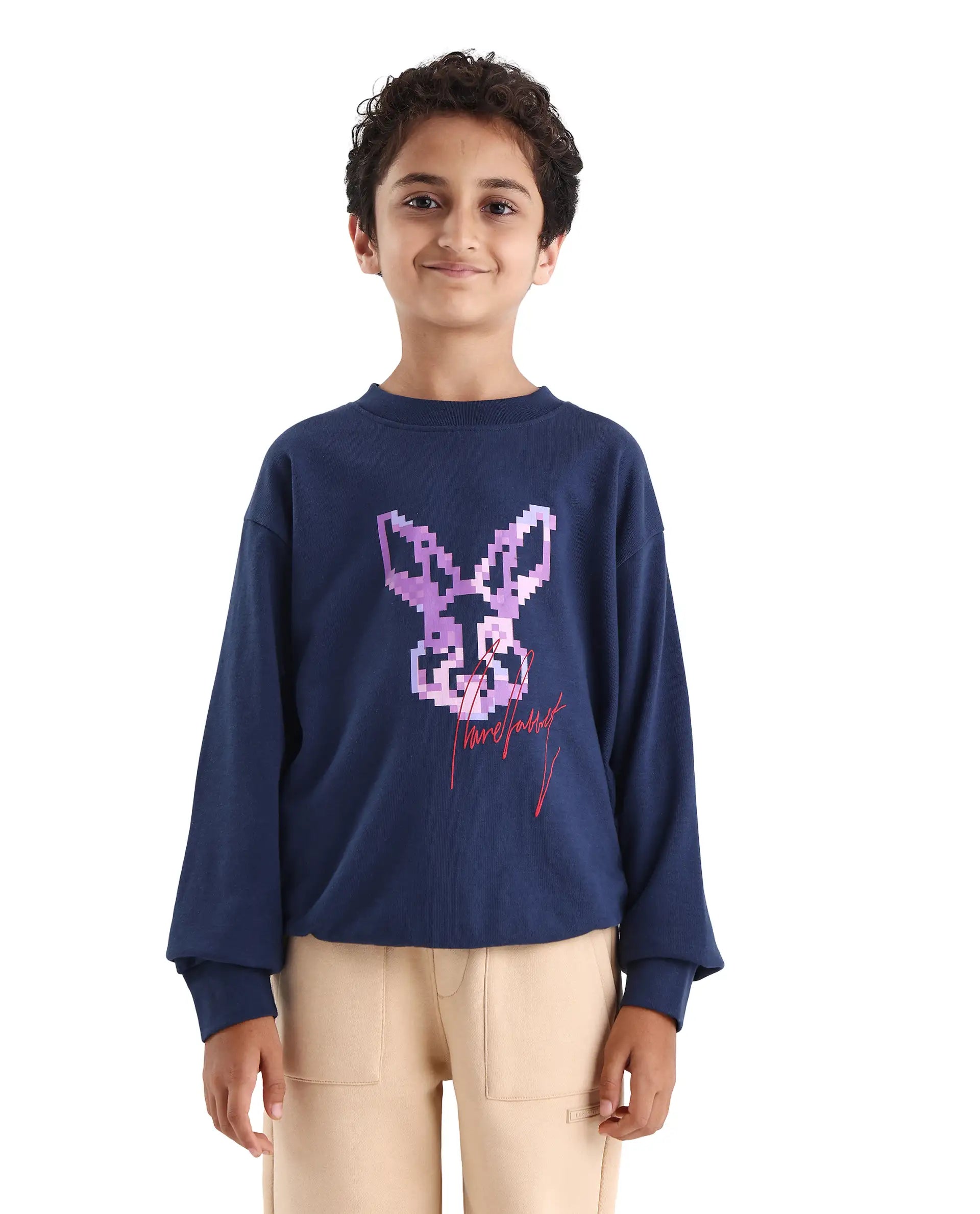 Rare Ones Kids Iver Navy Cotton Blend Pull On Crew Neck Full Sleeves Fit Sweatshirt