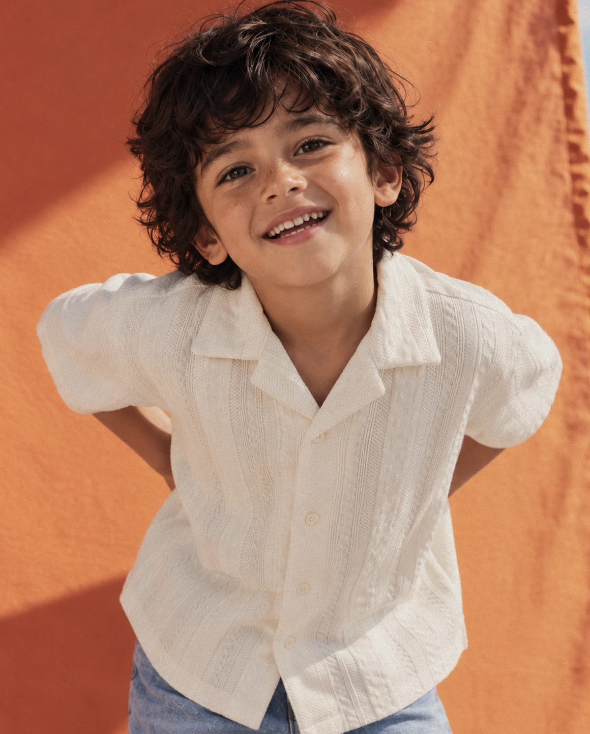 Rare Ones Kids Lyra White Cotton Fabric Cuban Collar Button Closure Regular Shirt