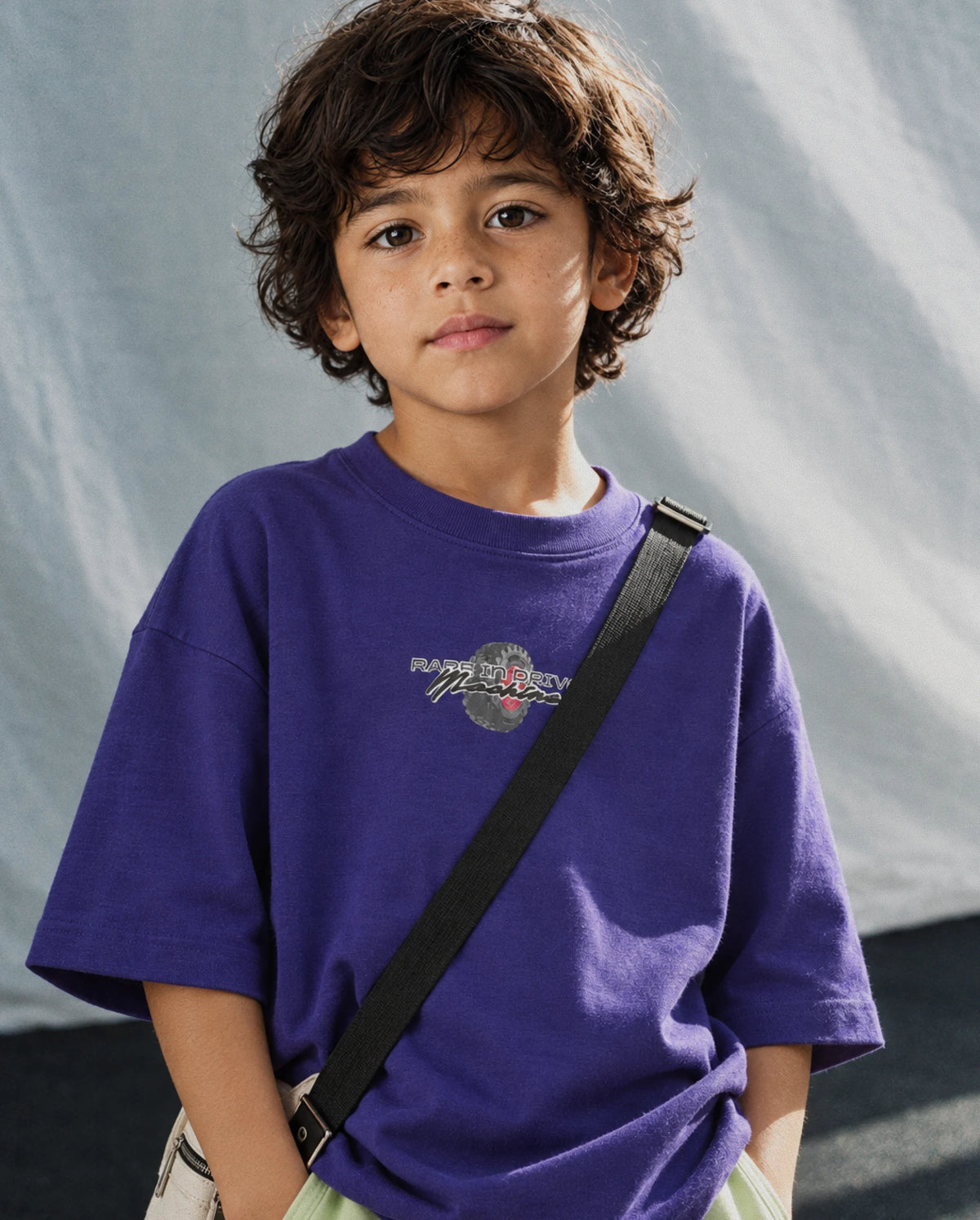 Rare Ones Kids Jamz Dark Purple Cotton Blend Fabric Pull-On Oversized Fit Graphic Print T-Shirt