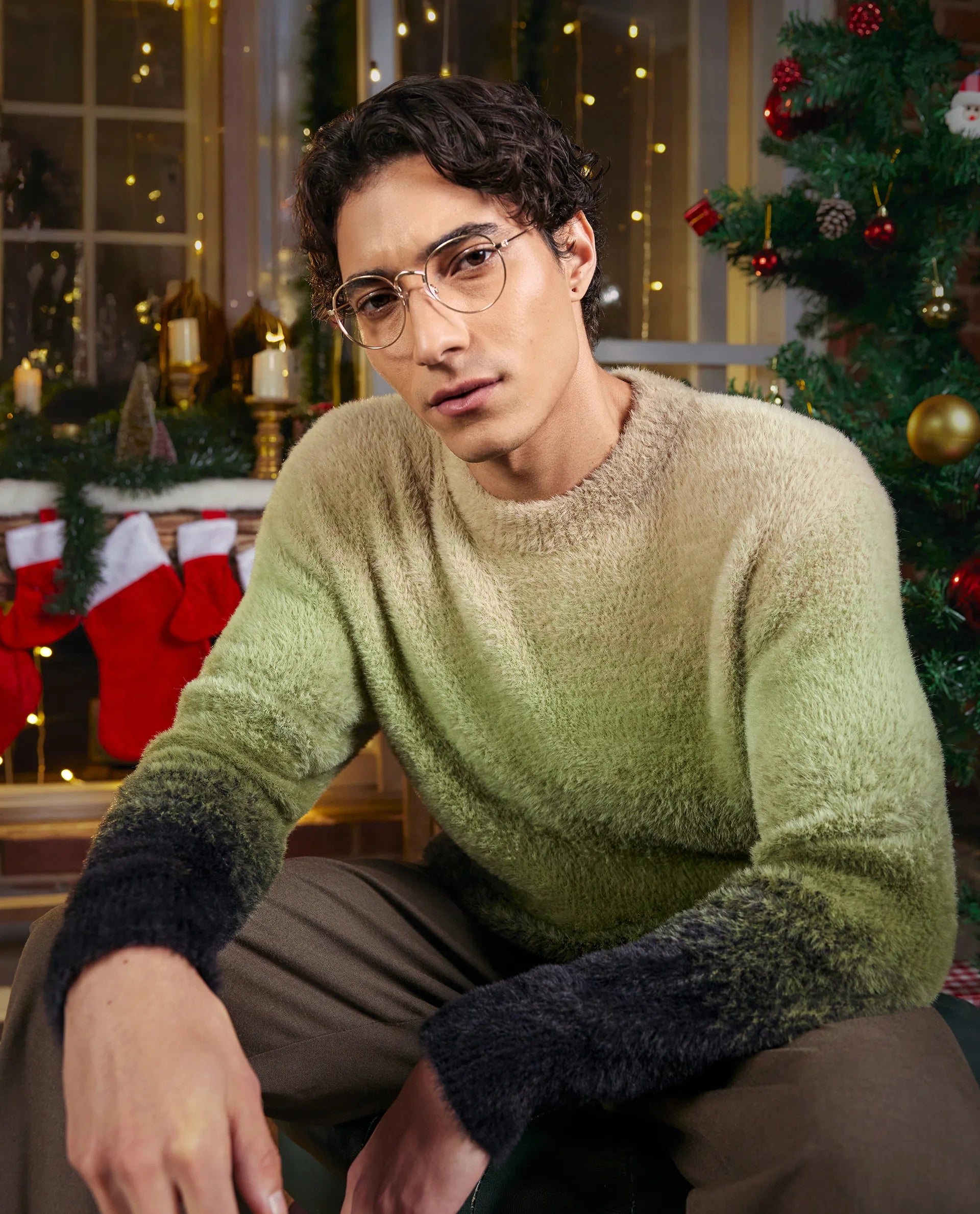 Rare Rabbit Men's Chervs Dark Green Cotton Color Block Regular Fit Full Sleeve Crew Neck Sweater