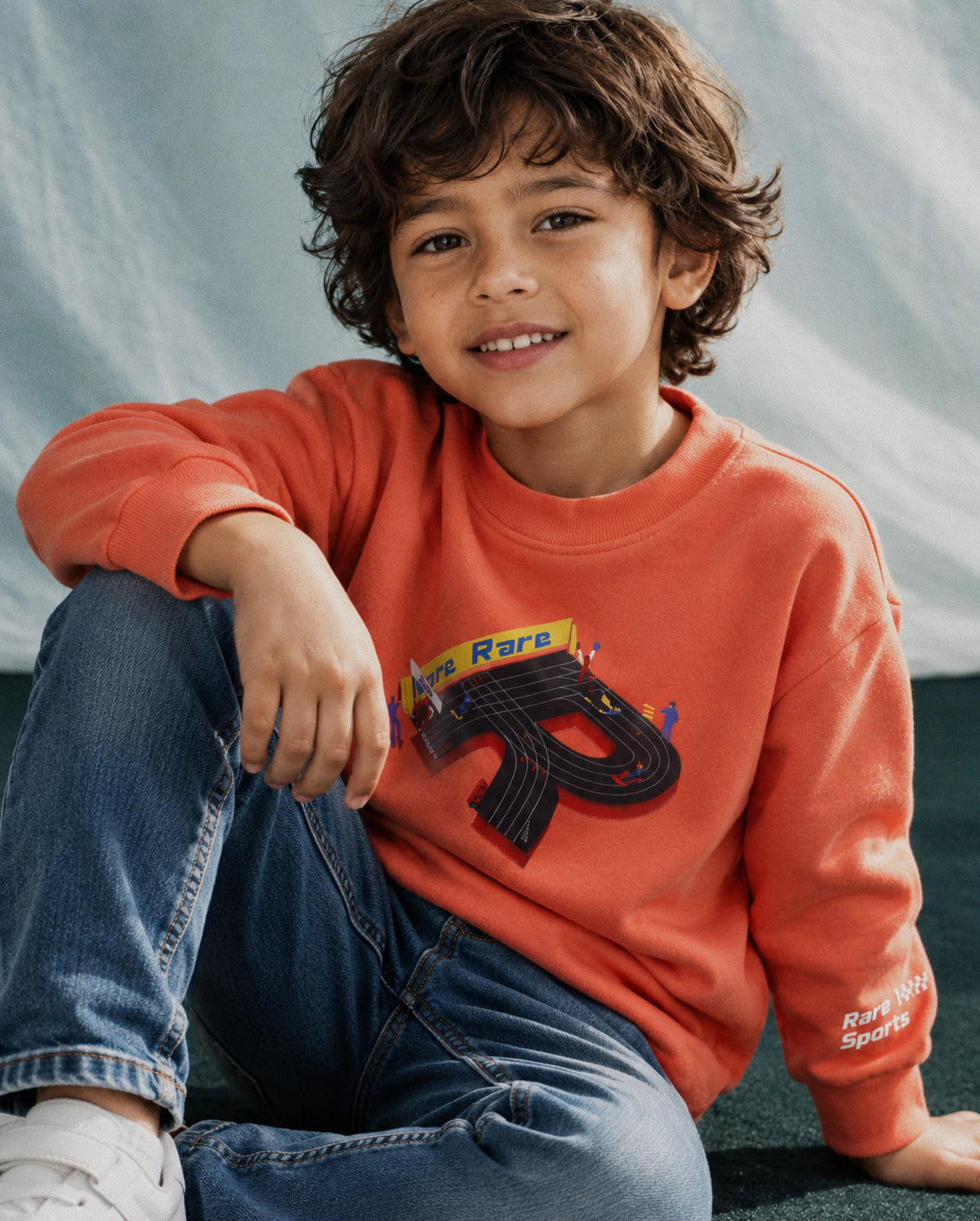 Rare Ones Kids Raco Orange Cotton Blend Fabric Crew Neck Pull-On Closure Oversized Sweatshirt