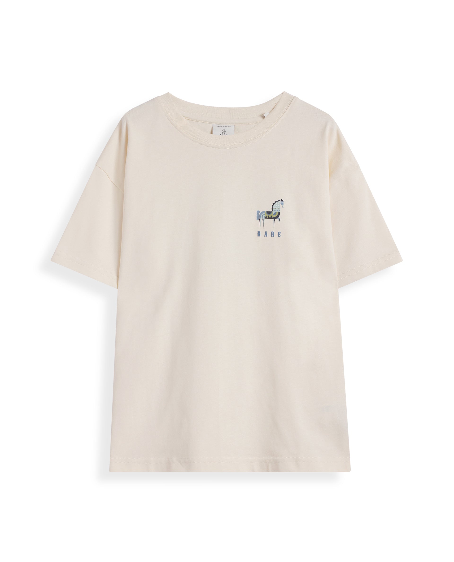 Rare Ones Kids Armi Off White Cotton Fabric Half Sleeves Boxy Fit Crew Neck Graphic Print T-Shirt