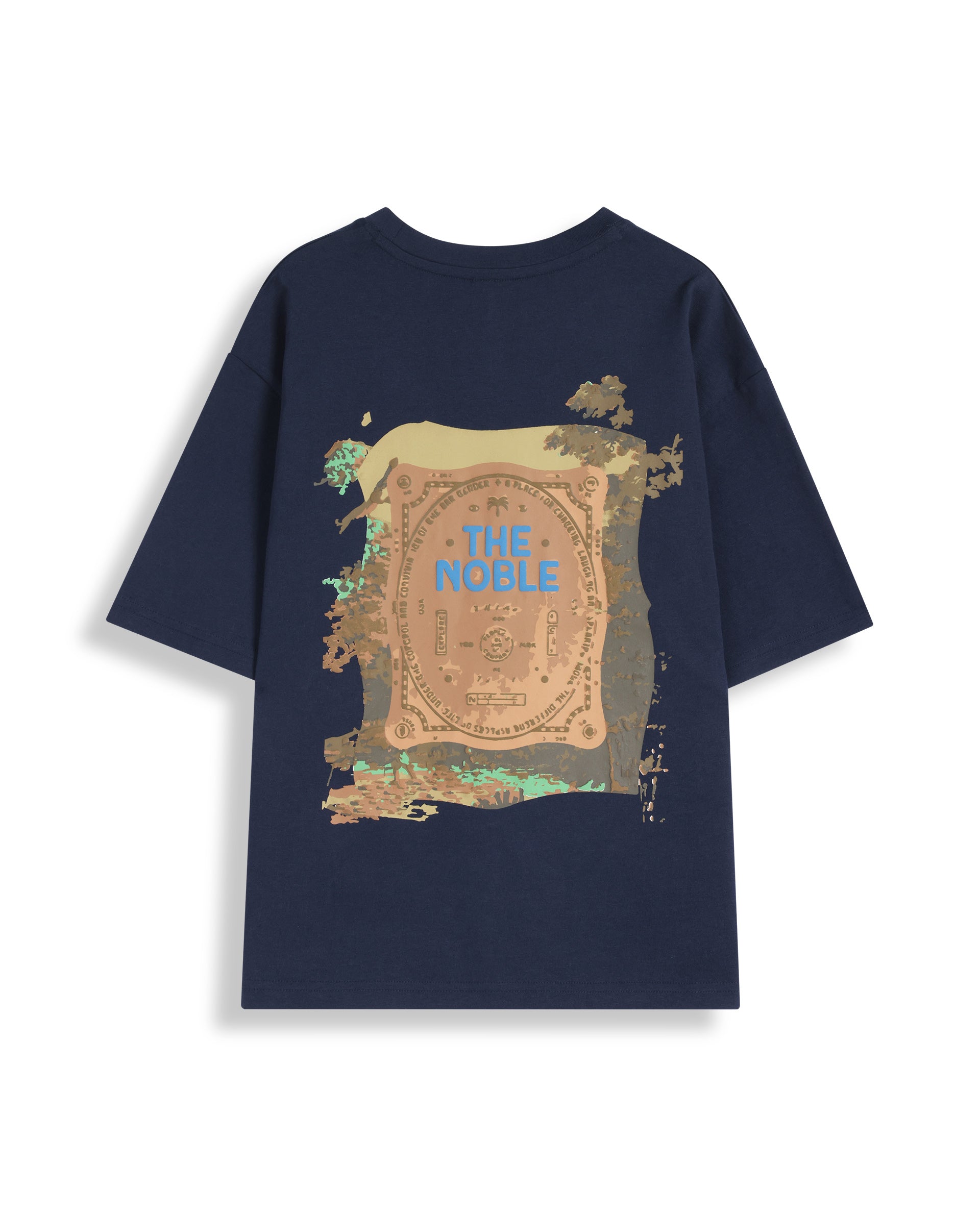 Rare Ones Kids Bany Navy Cotton Half Sleeves Crew Neck Oversized Fit Graphic Back Print T-Shirt