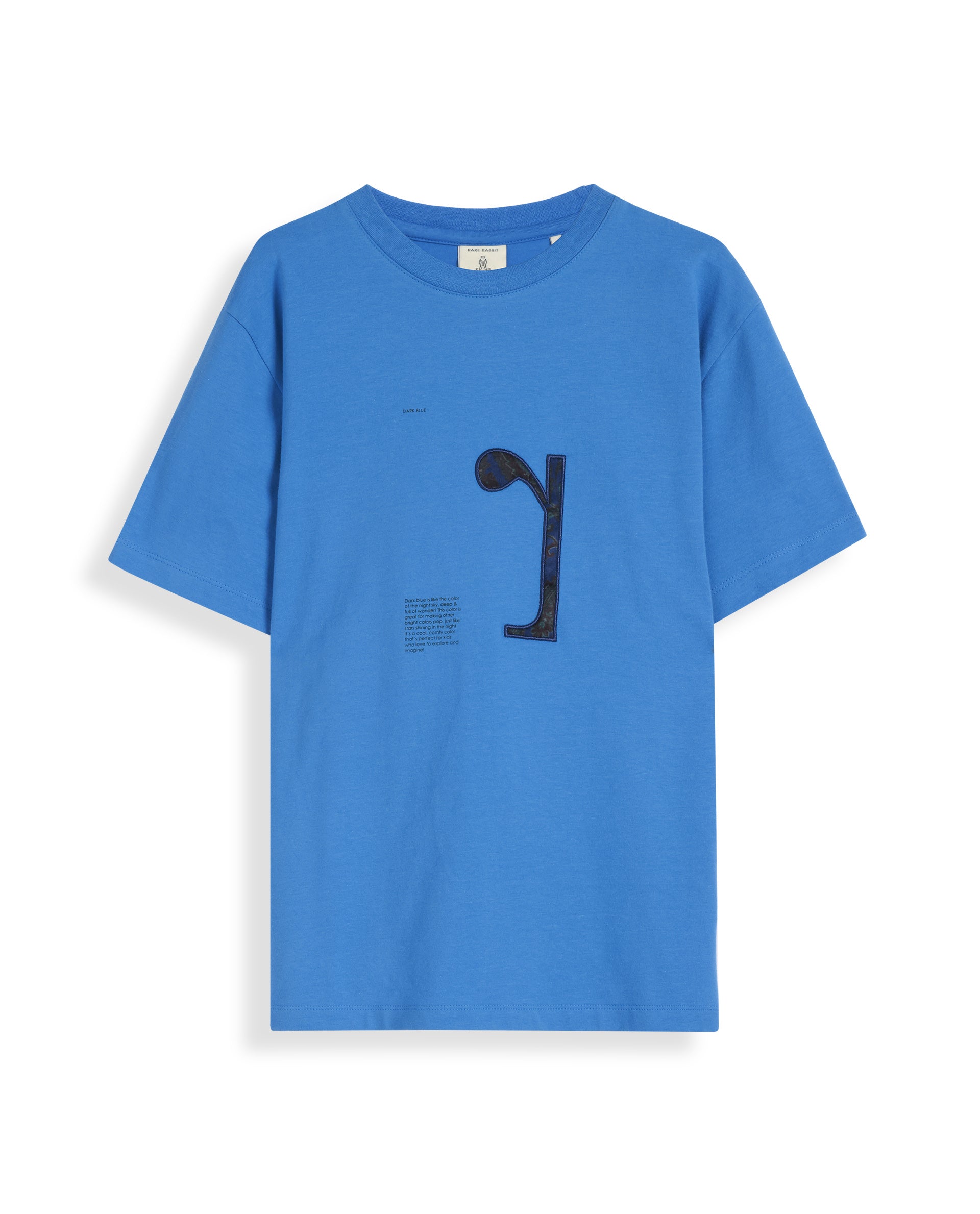 Rare Ones Kids Vel Blue Cotton Half Sleeves Crew Neck Embroidered Print T-Shirt