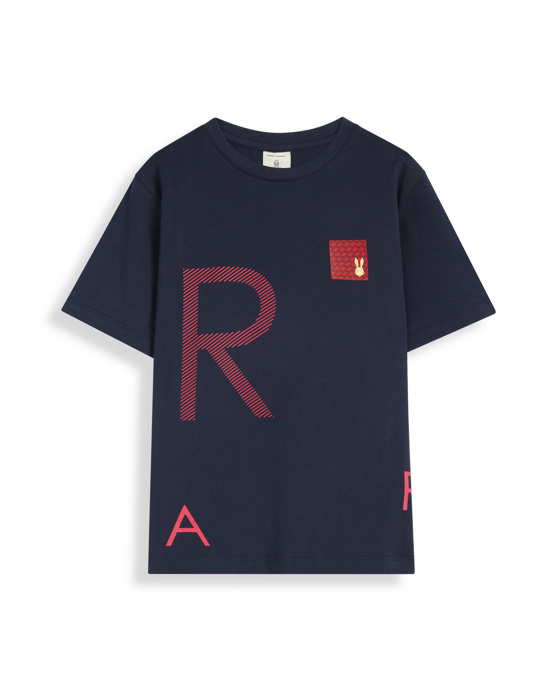 Rare Ones Kids Arie Navy Cotton Short Sleeve Crew Neck Transfer Print With Twill Texture T-Shirt
