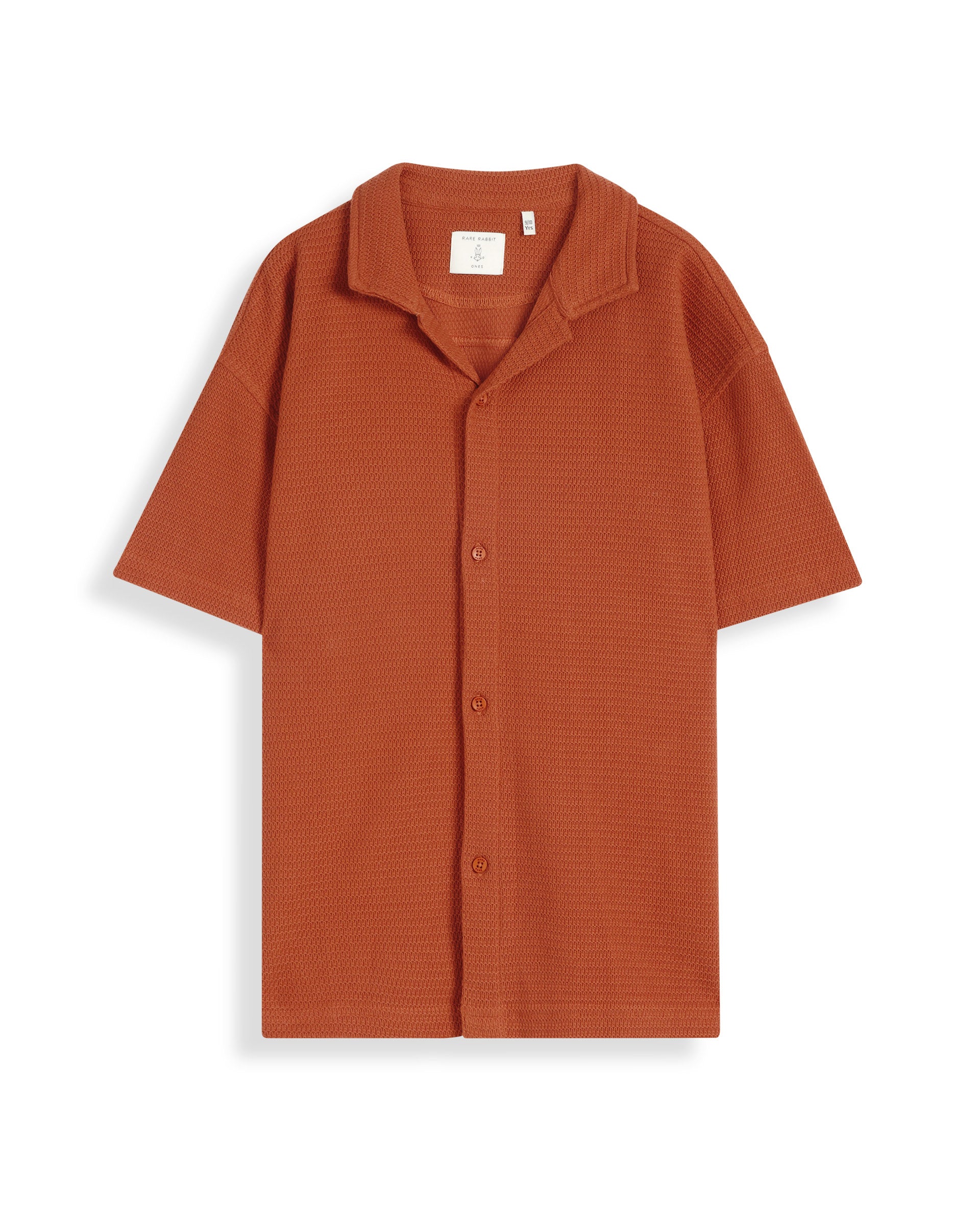 Rare Ones Kids Colen Rust Jacquard Half Sleeves Cuban Collar Boxy Fit Shirt